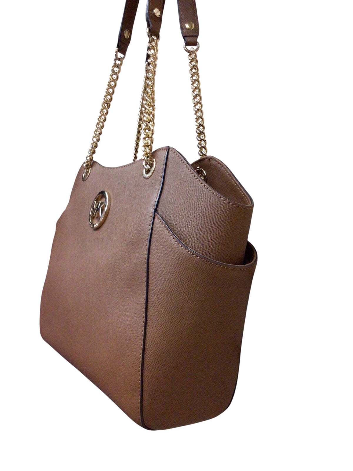 Michael Kors "Jet Set" Large Brown Leather Shoulder Tote Bag