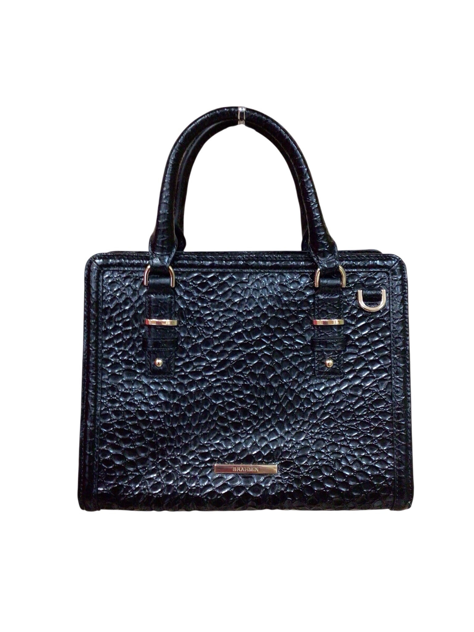 Brahmin "Cami" Black Croc-Embossed Leather Crossbody Satchel