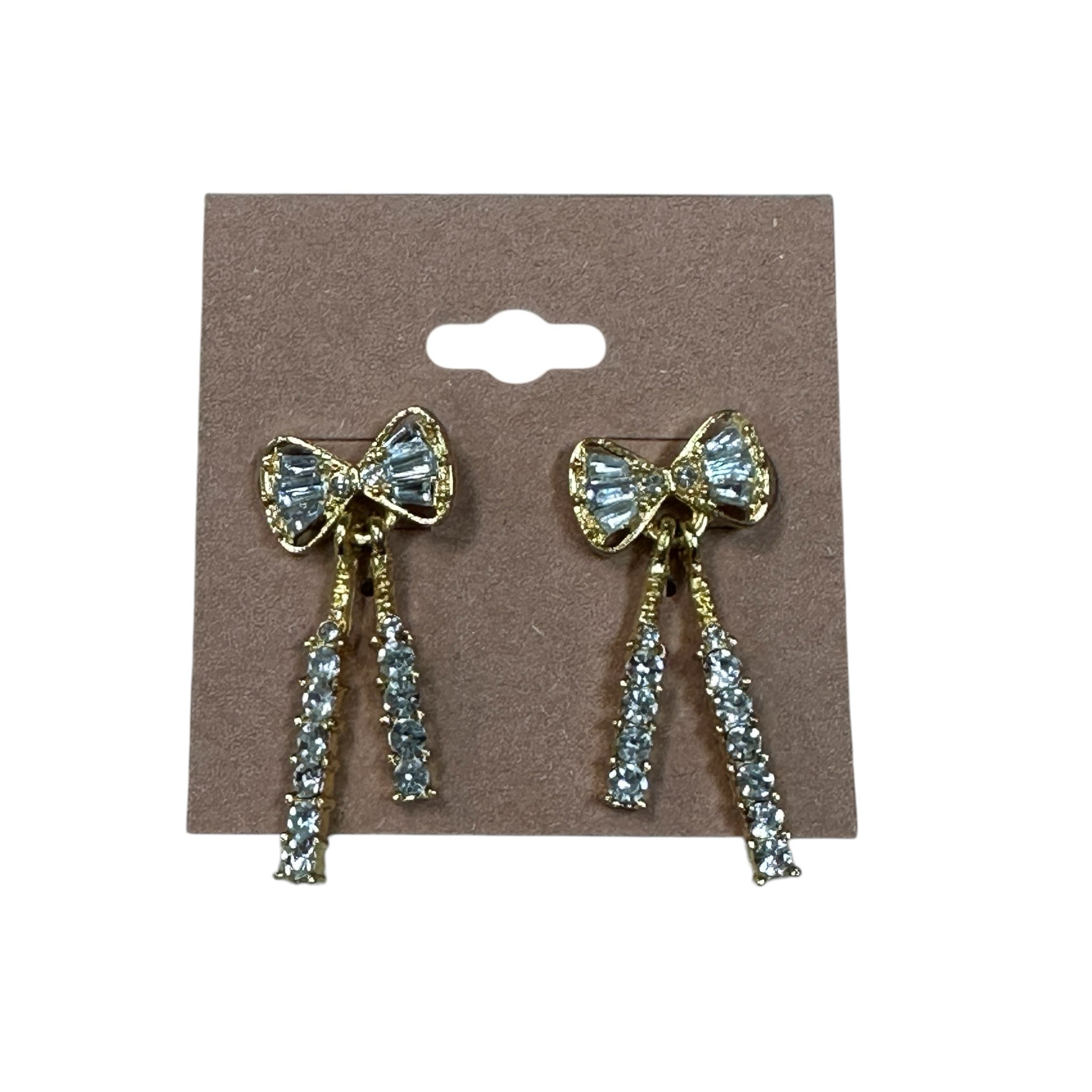 Rhinestone Embellished Gold Tone Bow Post Earrings