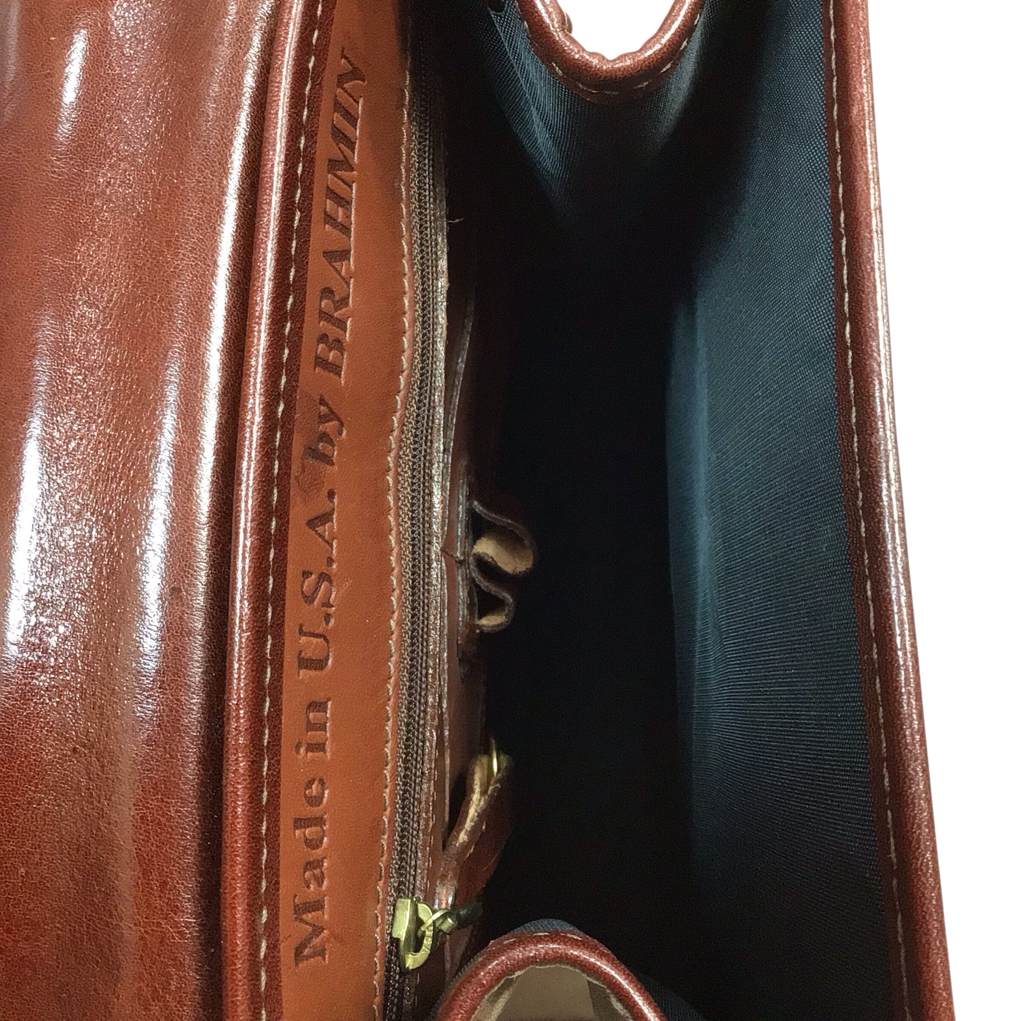 Brahmin Vintage Brown Leather Handbag w/ Tortoise Lucite Handle