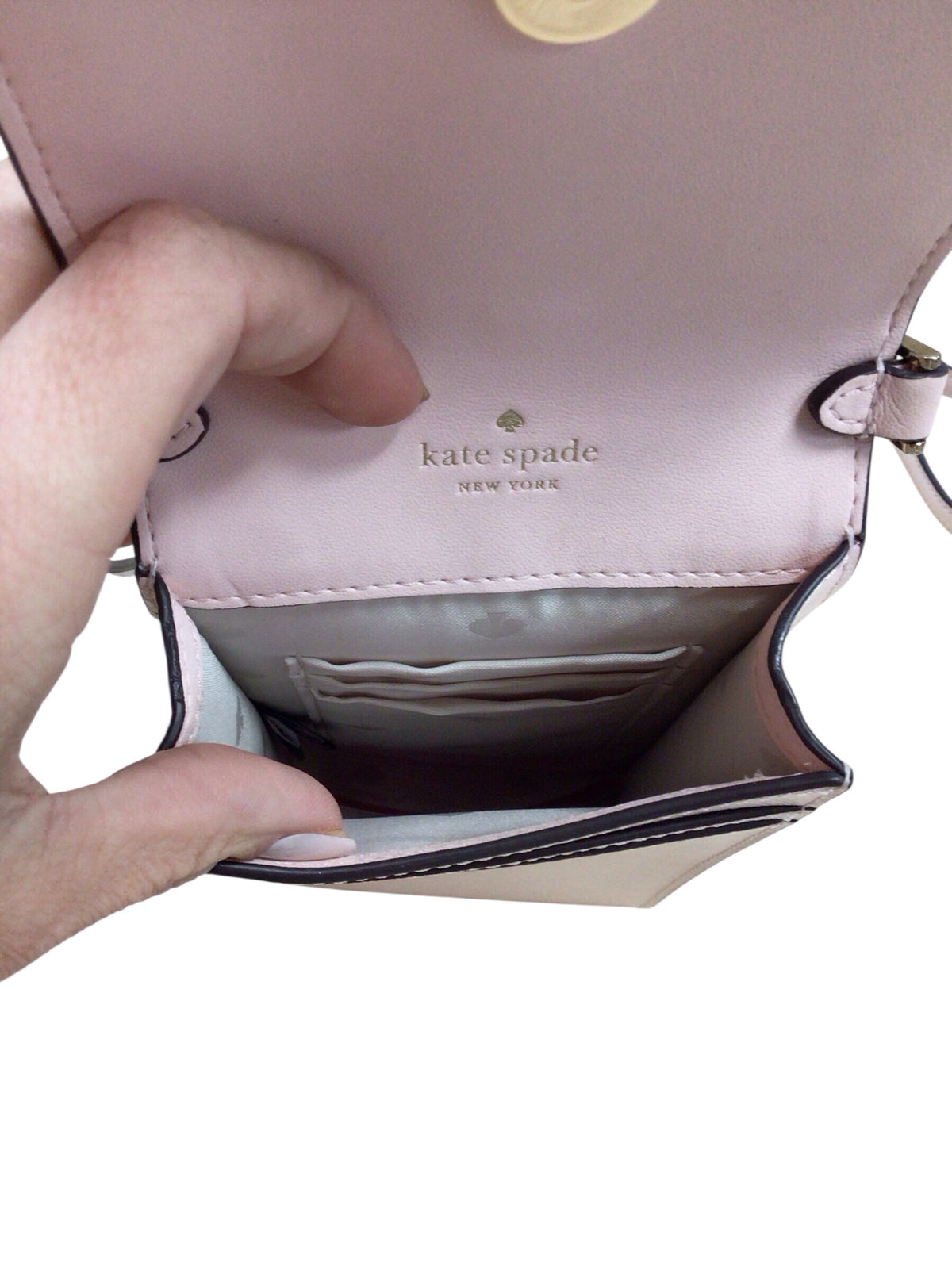 Kate Spade "Staci" Pink Studded Heart North South Flap Phone Crossbody Bag