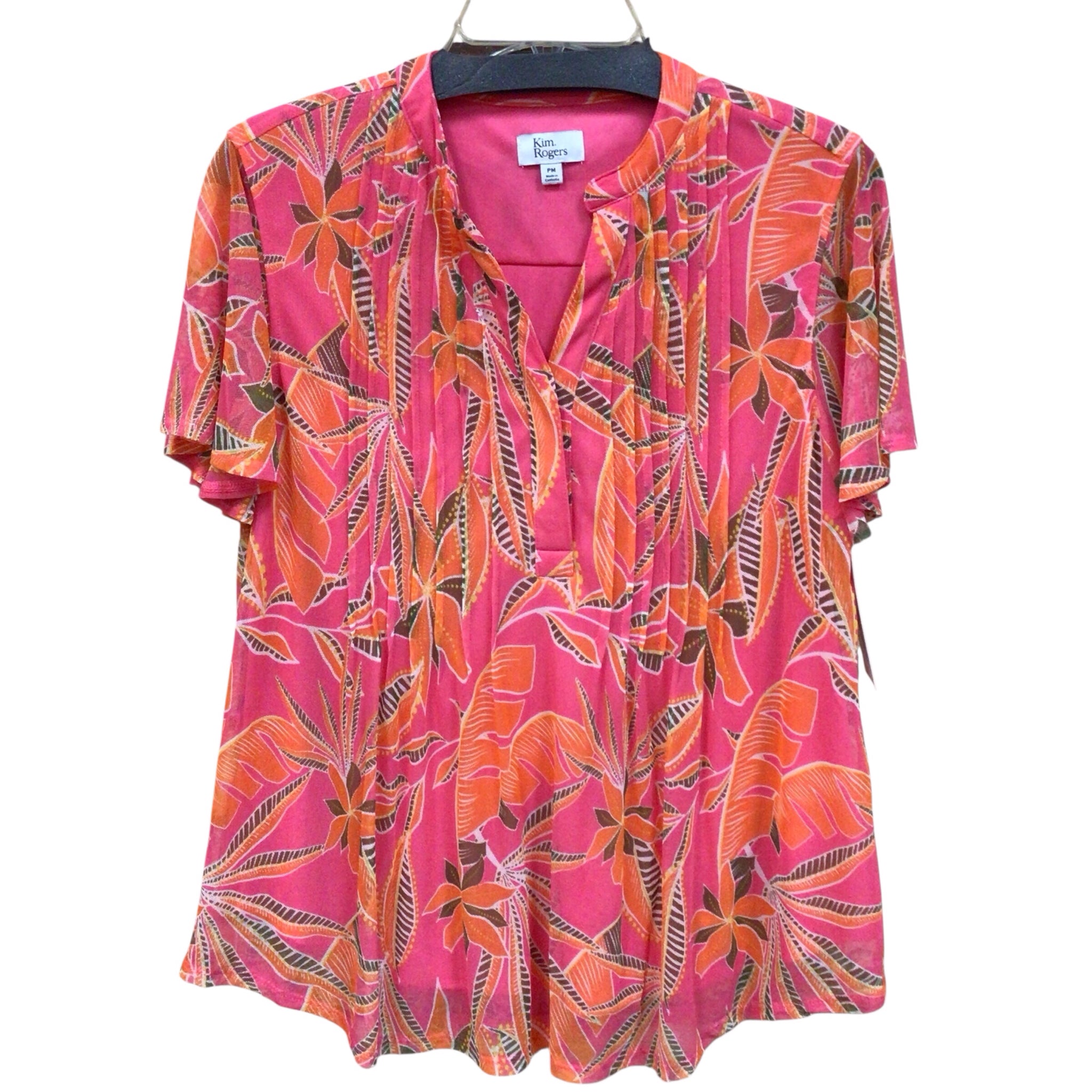 Kim Rogers Pink Floral Short Sleeve Top Size Petite Medium NWT