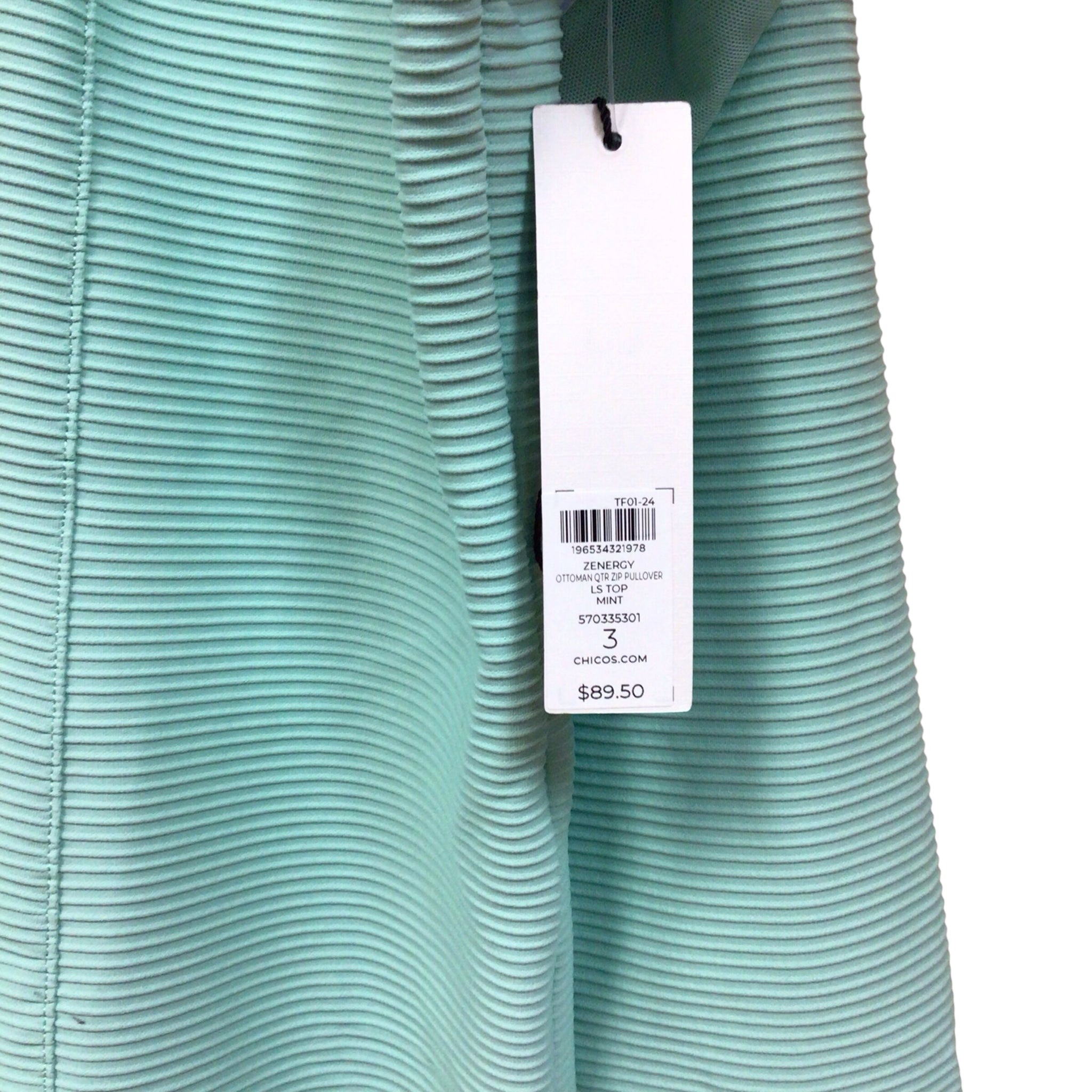 Chico's "Mint" Long Sleeve 1/4 Zip Up Top Size XL NWT