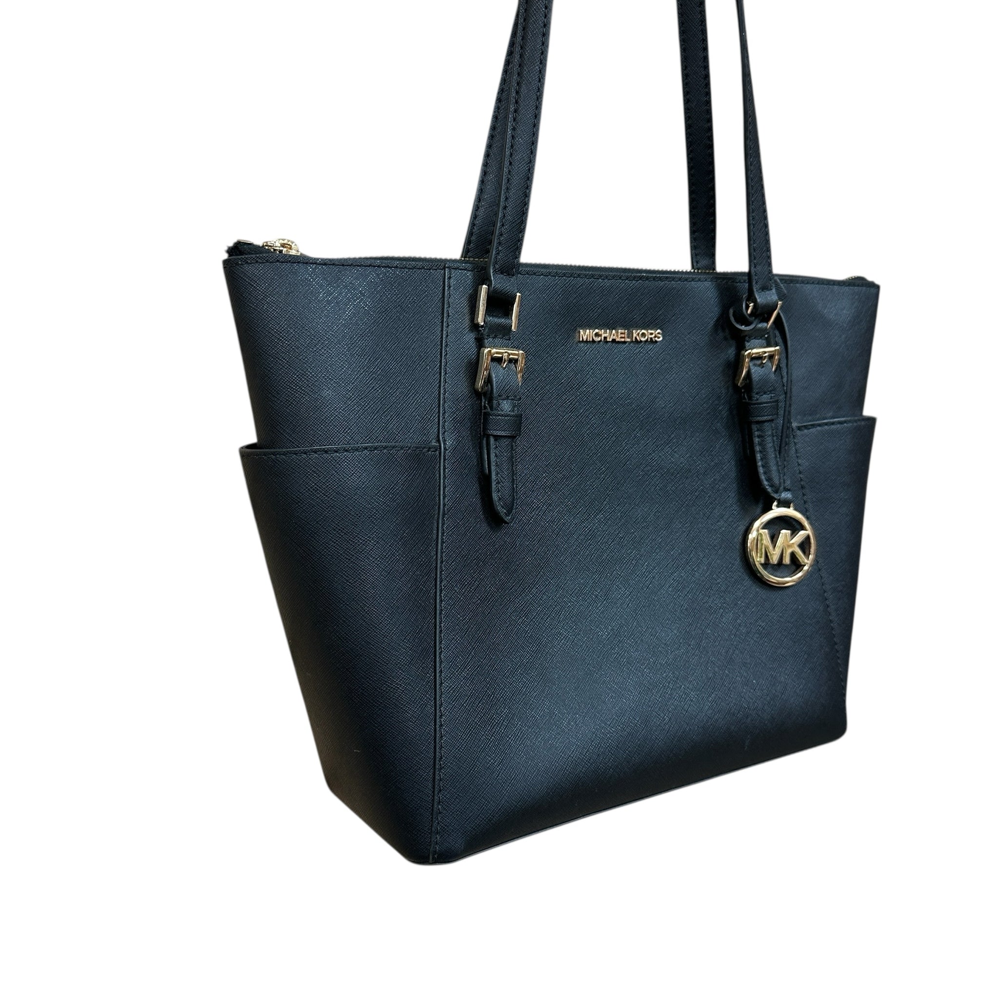 Michael Kors "Charlotte" Black Leather Tote Bag