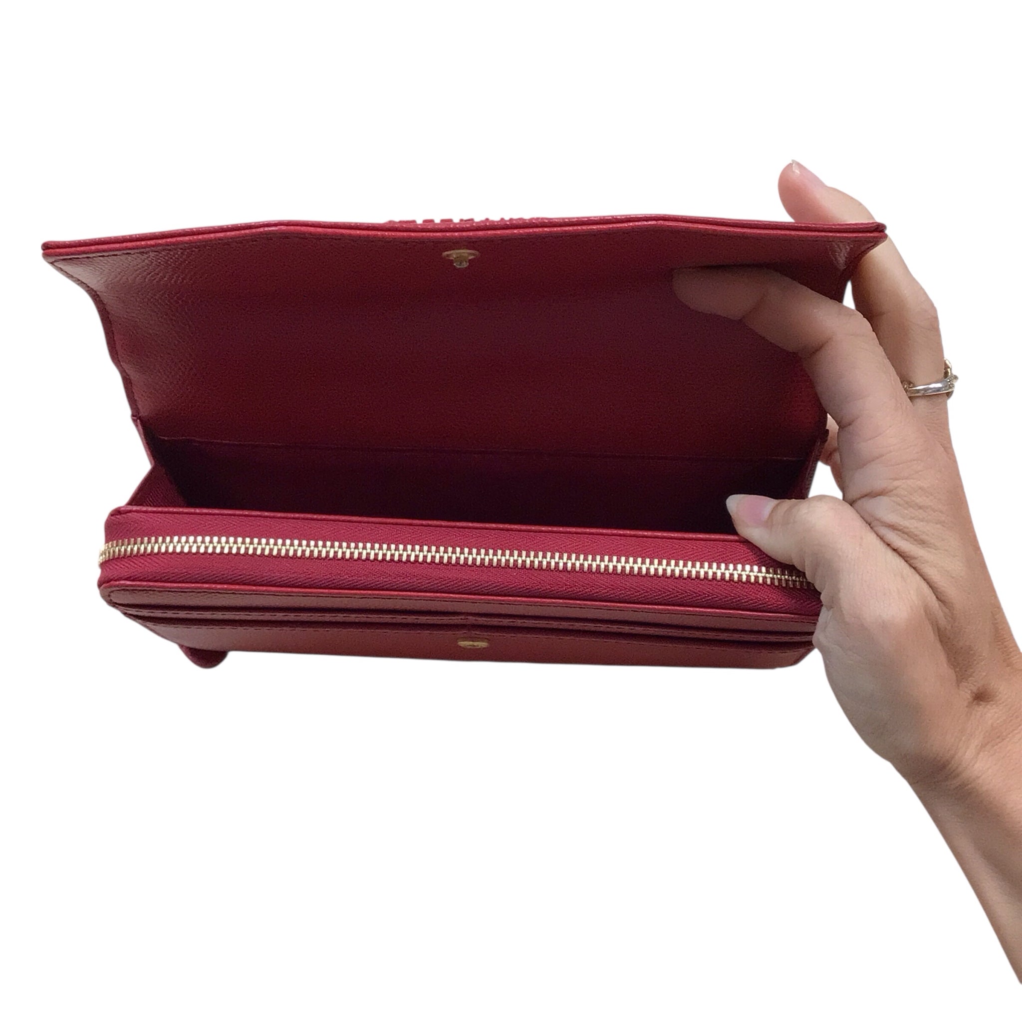 Valentino Red Pebbled Leather Wristlet Wallet