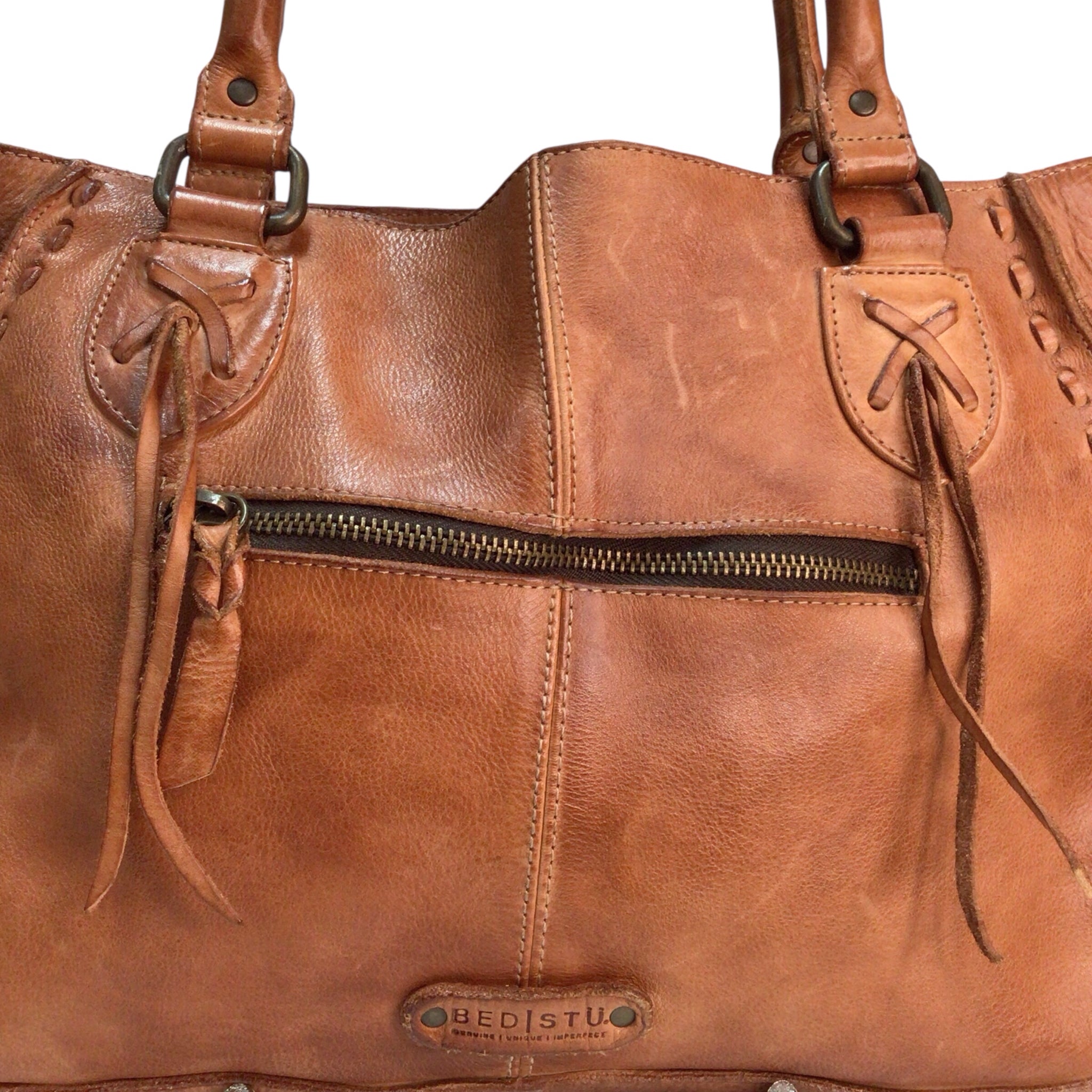 Brown Leather Bed Stu Handbag