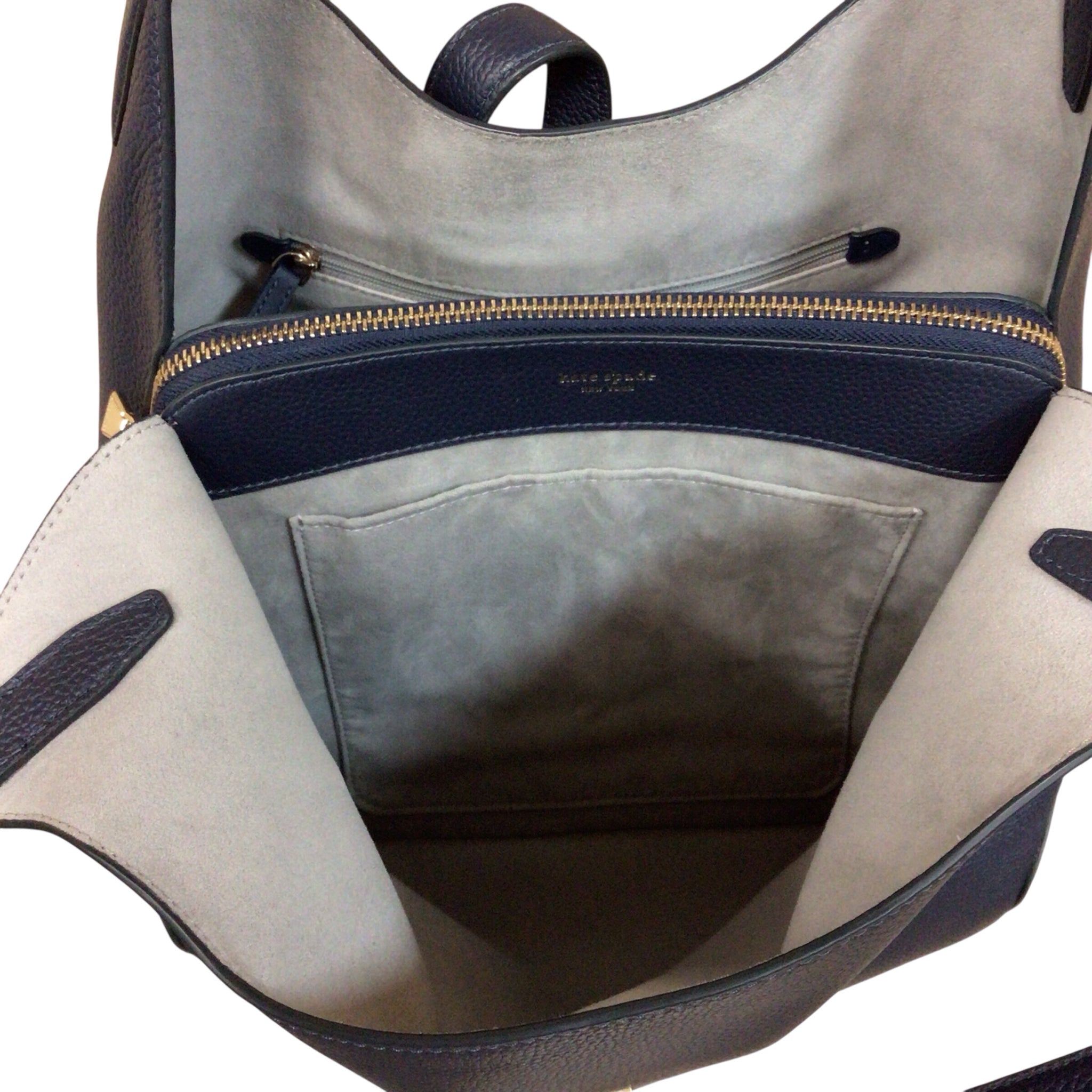 Kate Spade "Deco" Large Navy Pebbled Leather Shoulder Bag