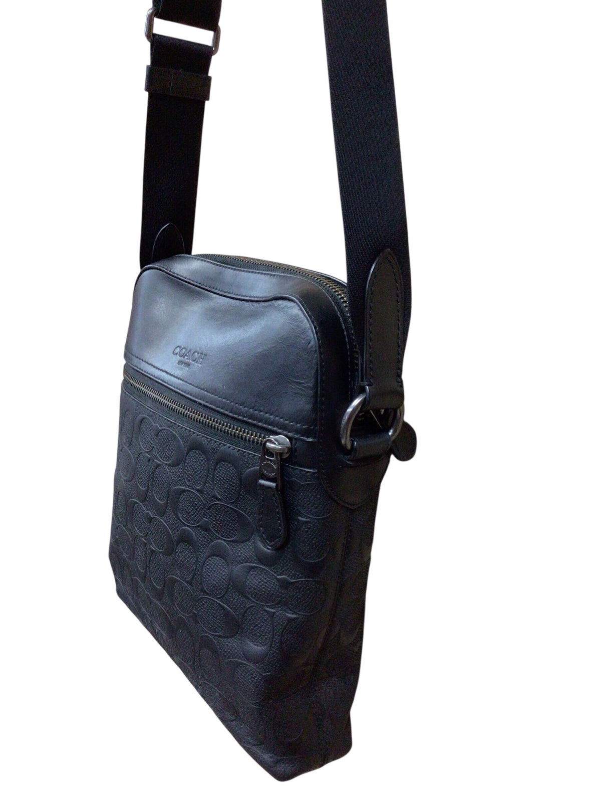 COACH 4009 Houston Flight Bag In Signature Black Leather Crossbody