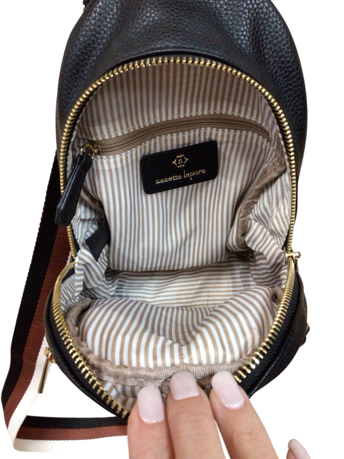Nanette Lepore "Dale" Faux Black Pebbled Leather Sling Bag