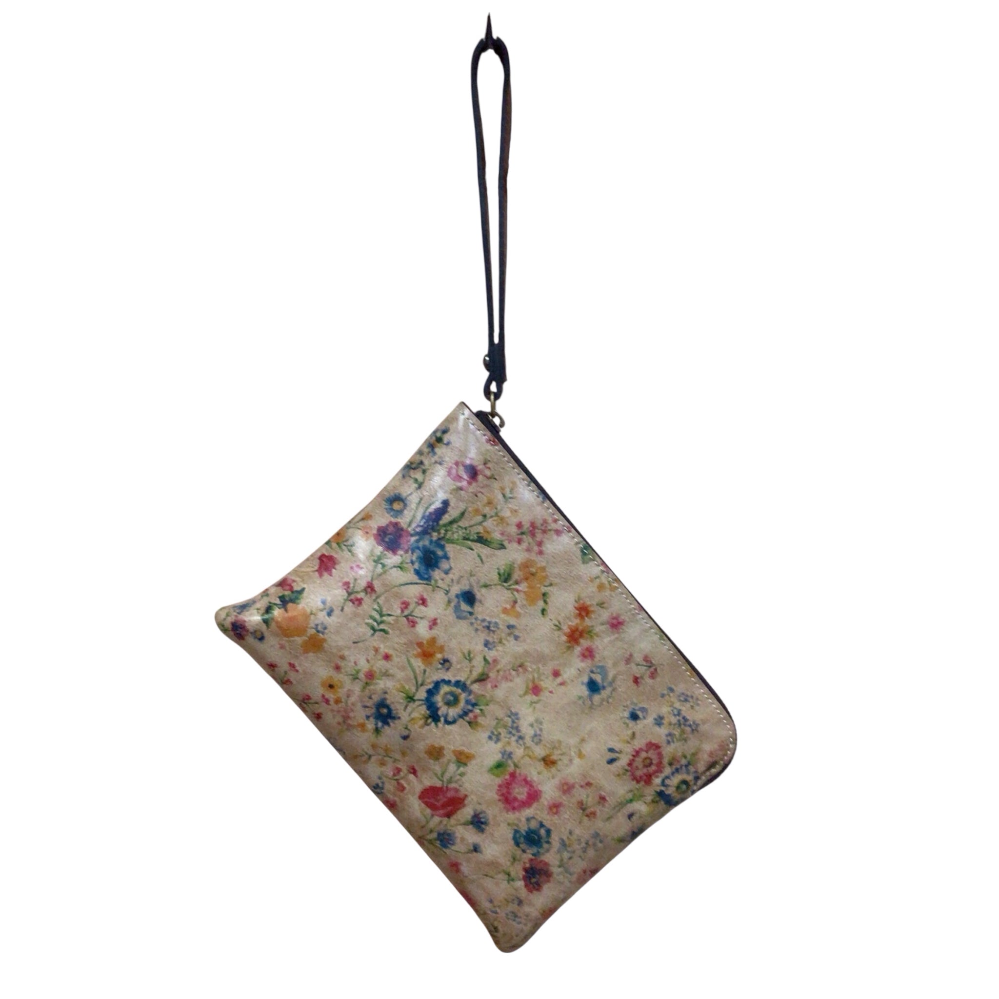 Patricia Nash Brown Leather Floral Wristlet