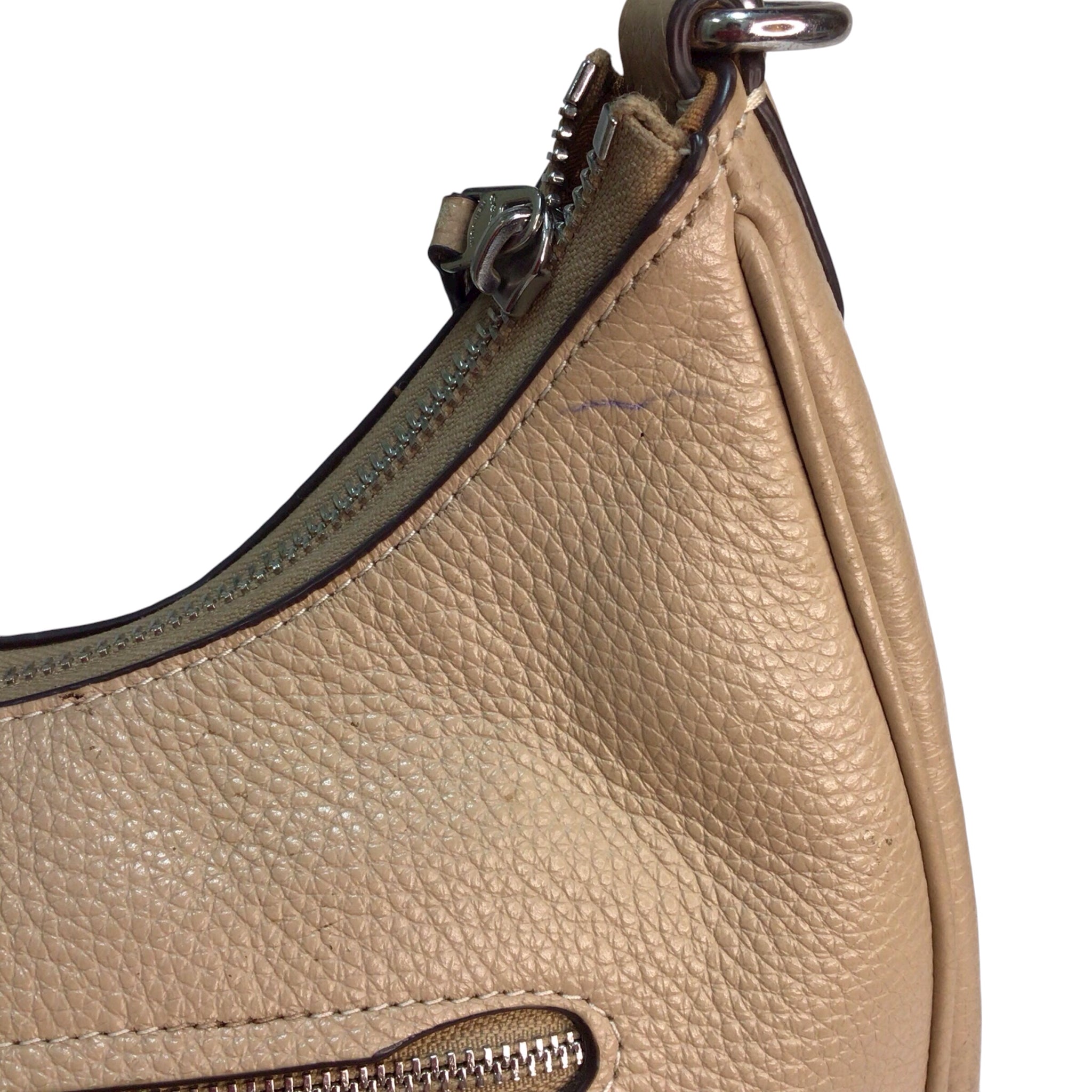 Coach Pebbled Leather Beige Shoulder Bag