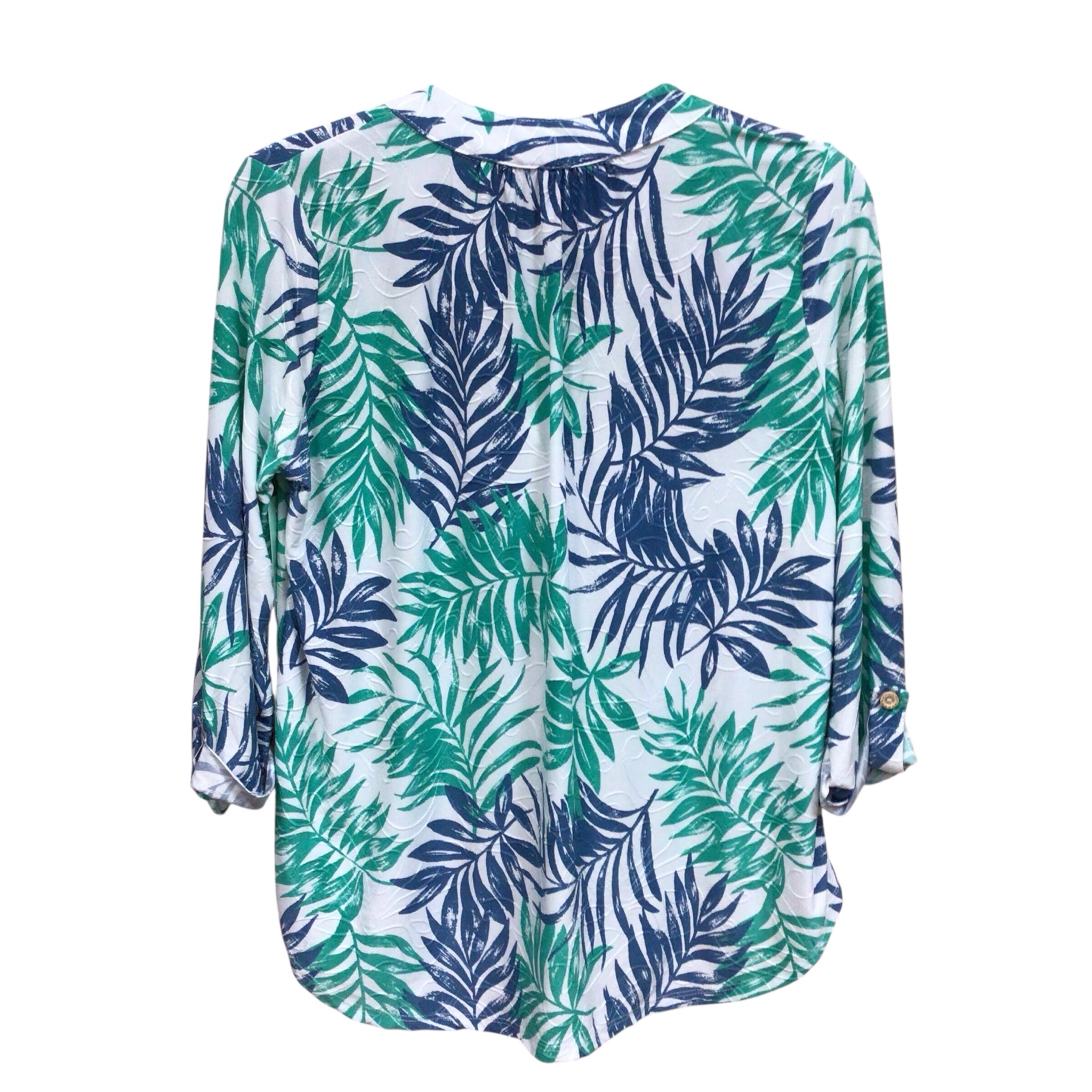 Amana Blue & Green Tropical 3/4 Sleeve Top Size Petite Small