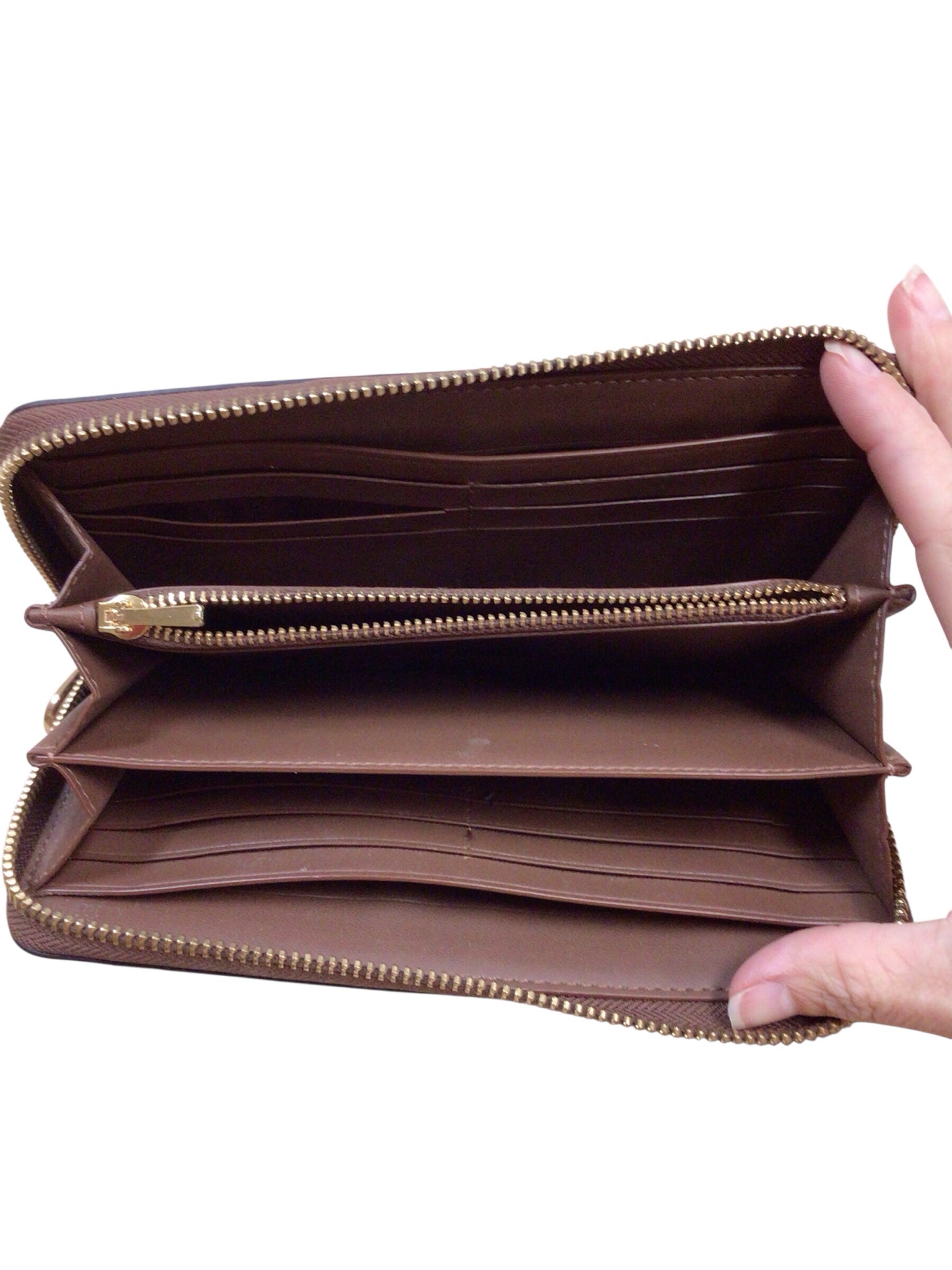 Coach Long Zip Around Brown Signature Coated Canvas Wallet