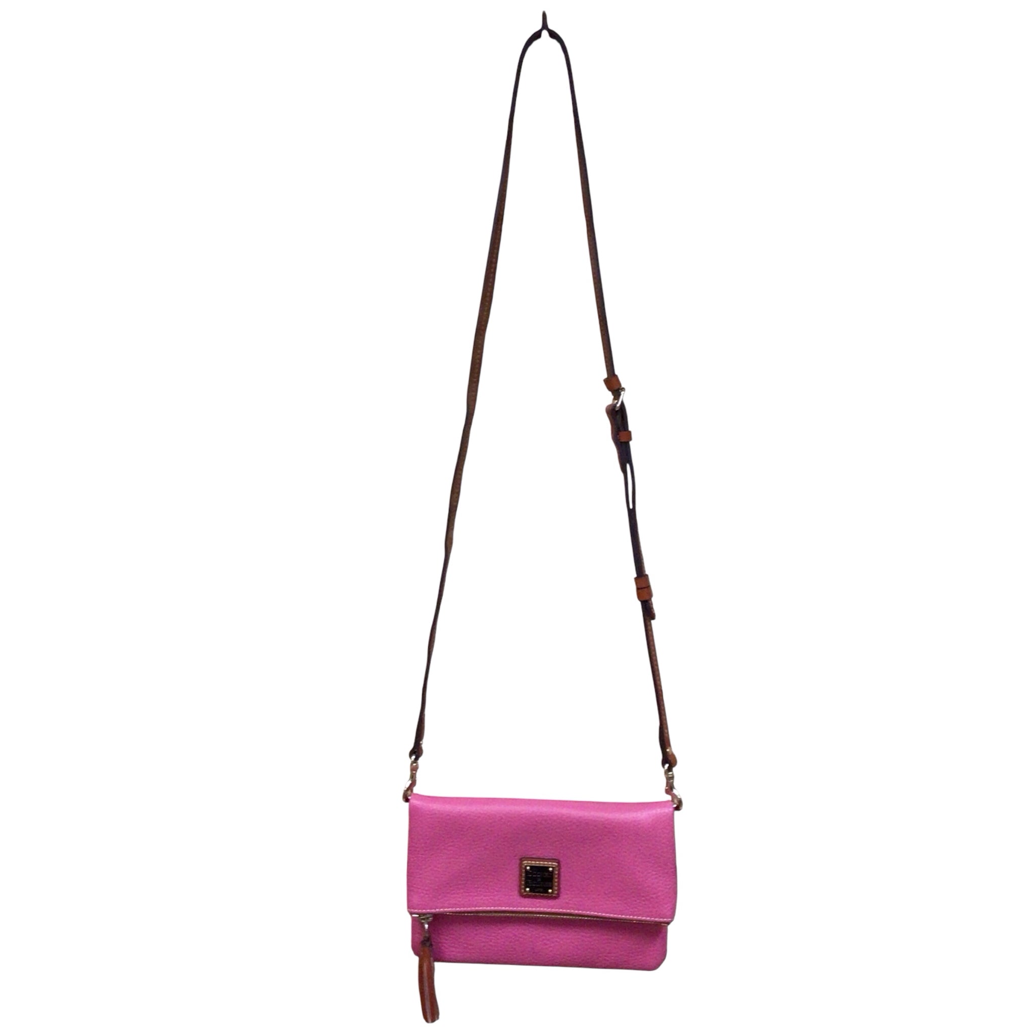 Dooney & Bourke Pink Pebbled Leather Foldover Crossbody Bag
