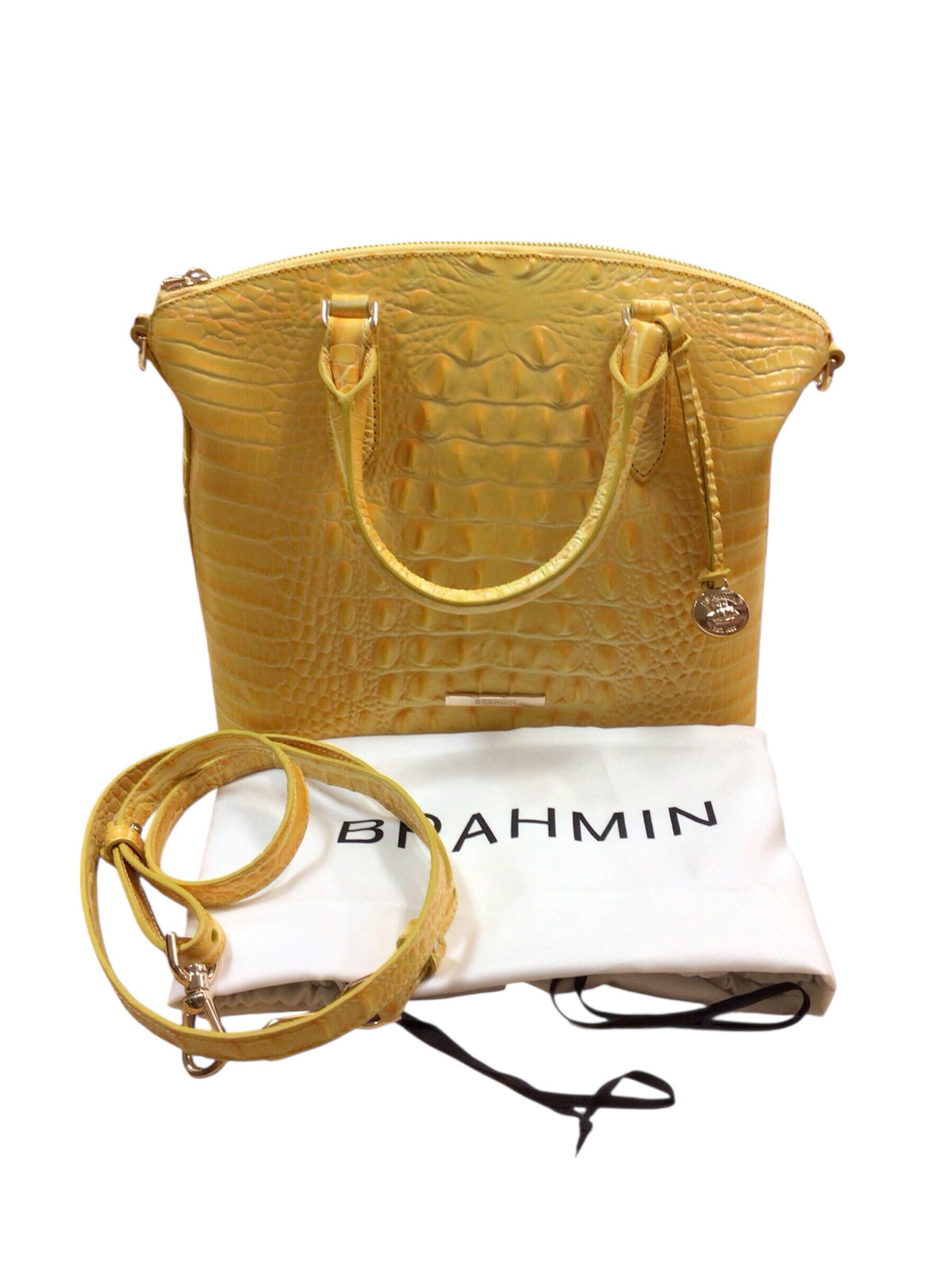 Brahmin Large "Duxbury" Yellow Croc-Emobssed Leather Satchel Crossbody Bag