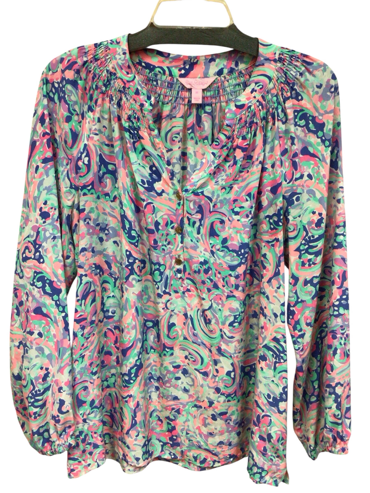 Lilly Pulitzer 100% Silk Long Sleeve Top Size Medium