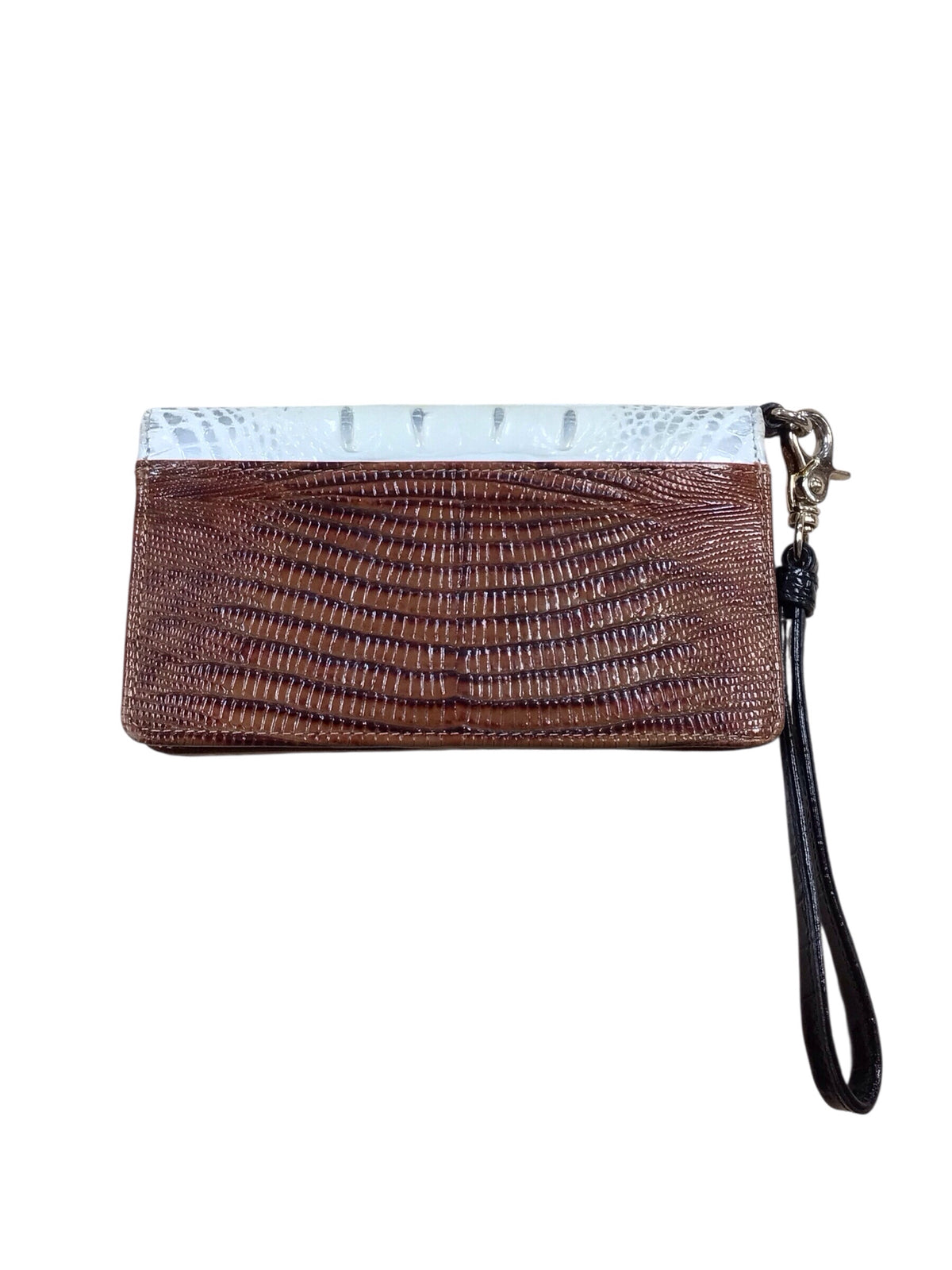Brahmin White Black & Brown Croc-Embossed Wallet Wristlet
