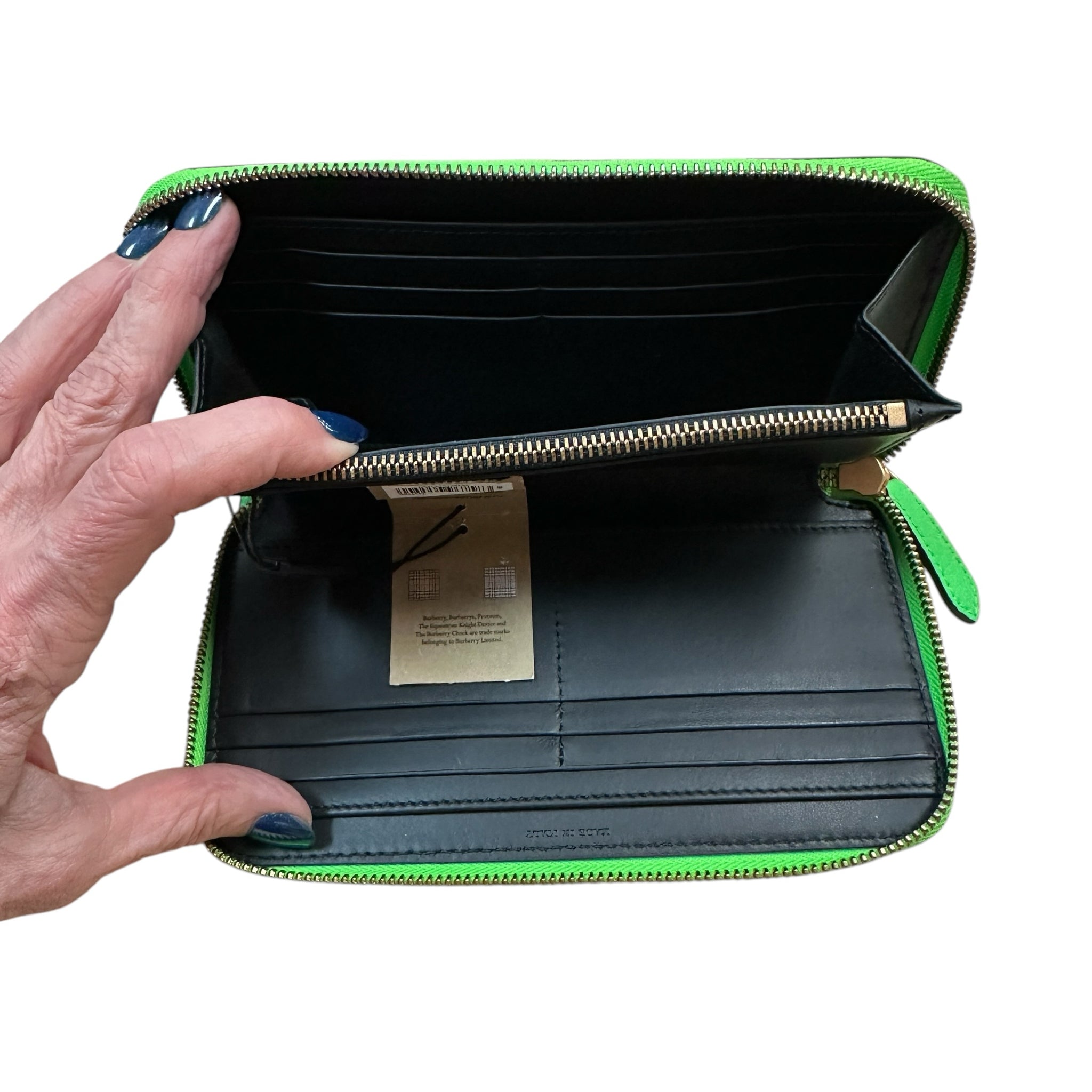 Burberry Bright Green Zip Around Grained Leather Wallet