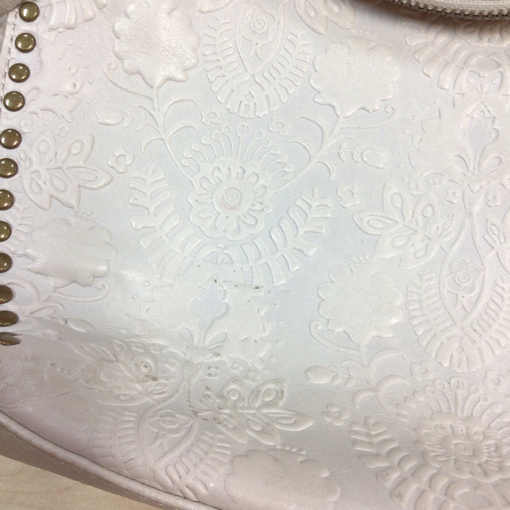 The Sak "Silverlake" Ivory Embossed Floral Leather Shoulder Bag