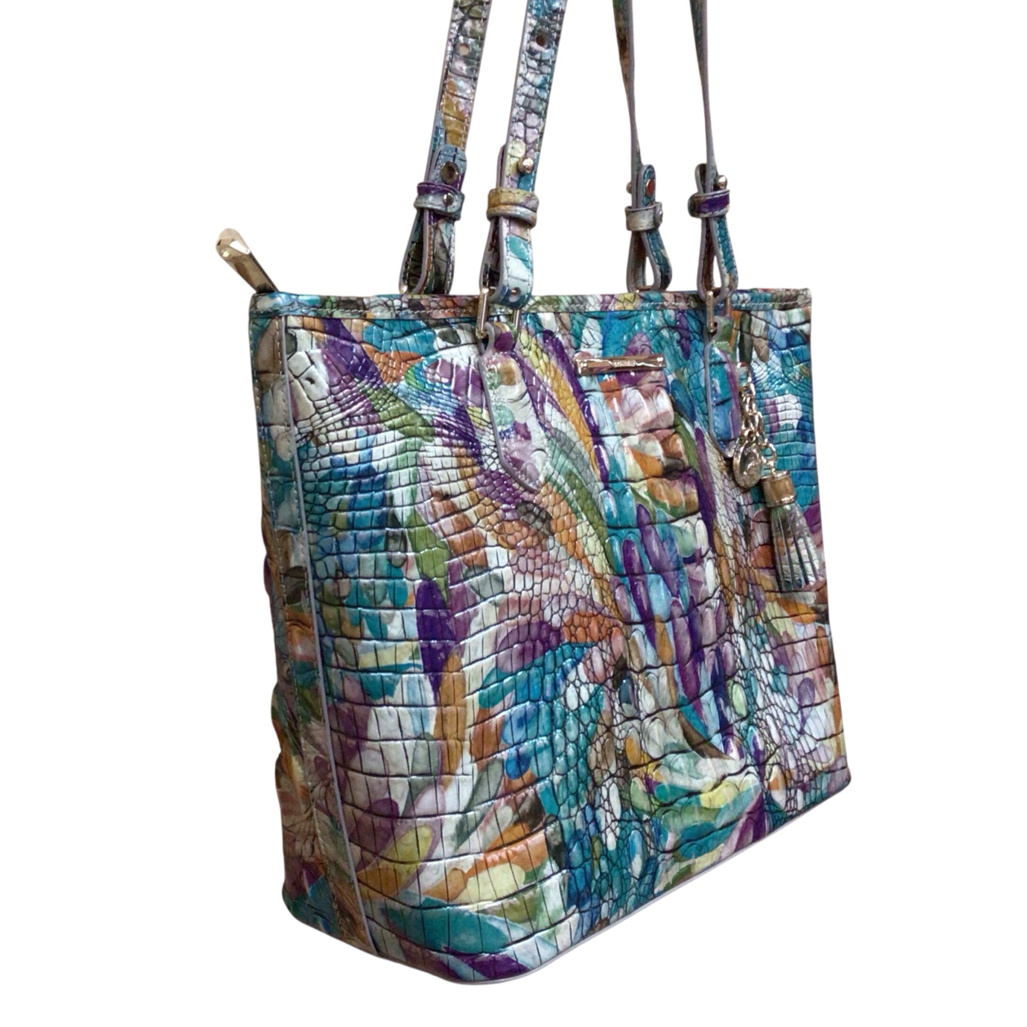 Brahmin Medium Asher "Flourish Melbourne" Croc-Embossed Leather Shoulder Bag