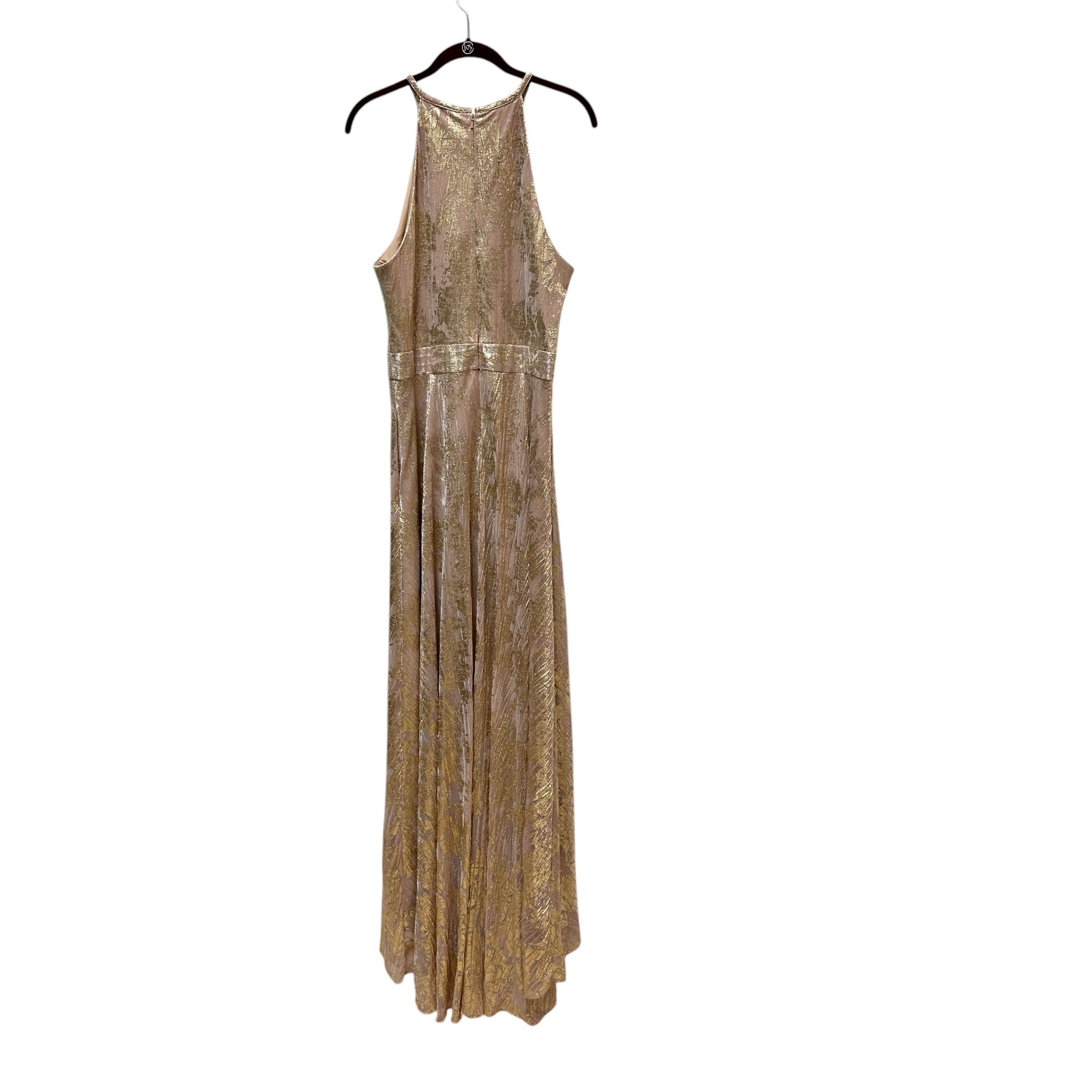 Aqua Foil Knit Metallic Halter Gown Size 14
