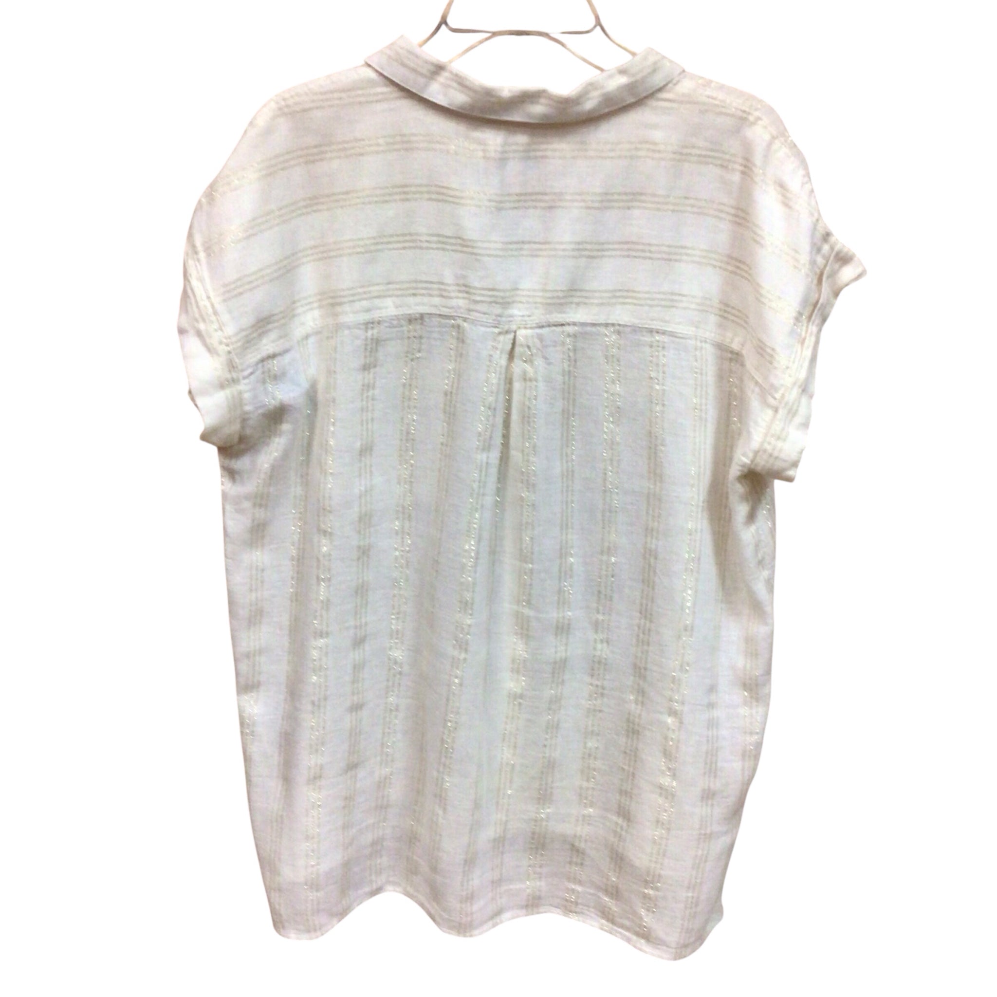 Per Se White & Gold Button Up Short Sleeve Top Size XL