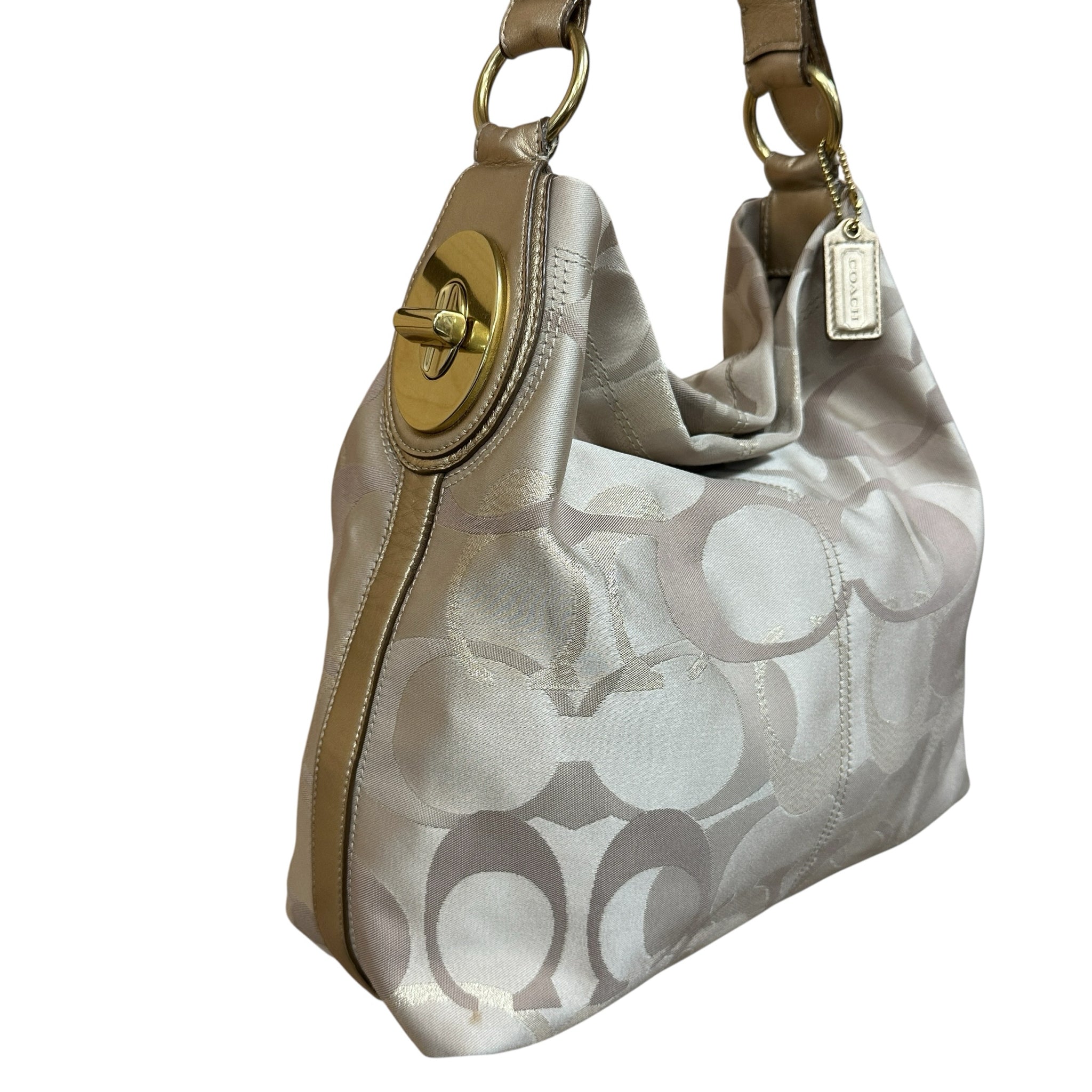 Coach 18476 Signature Coated Canvas Tan & Gold Shoulder Bag