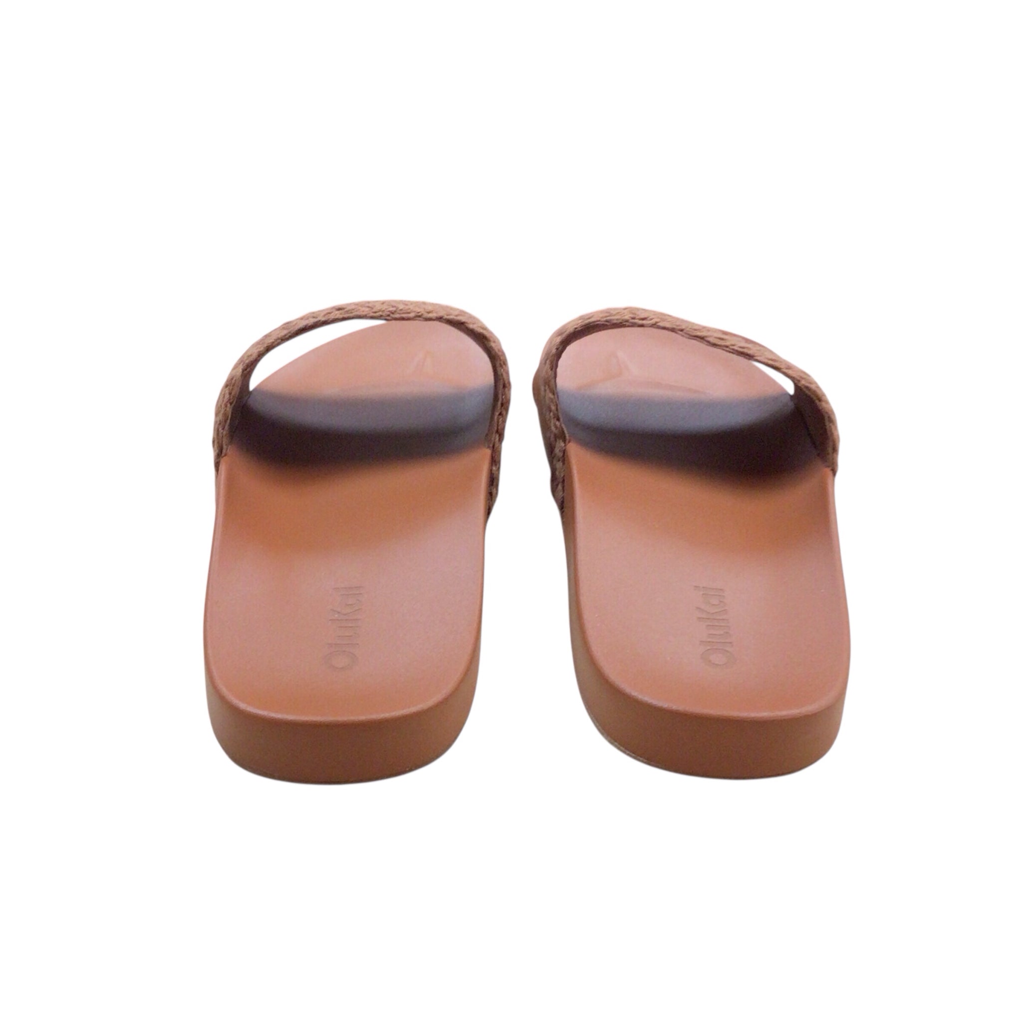 Olukai "Pakea" Brown Leather Slide Sandals Size 9W