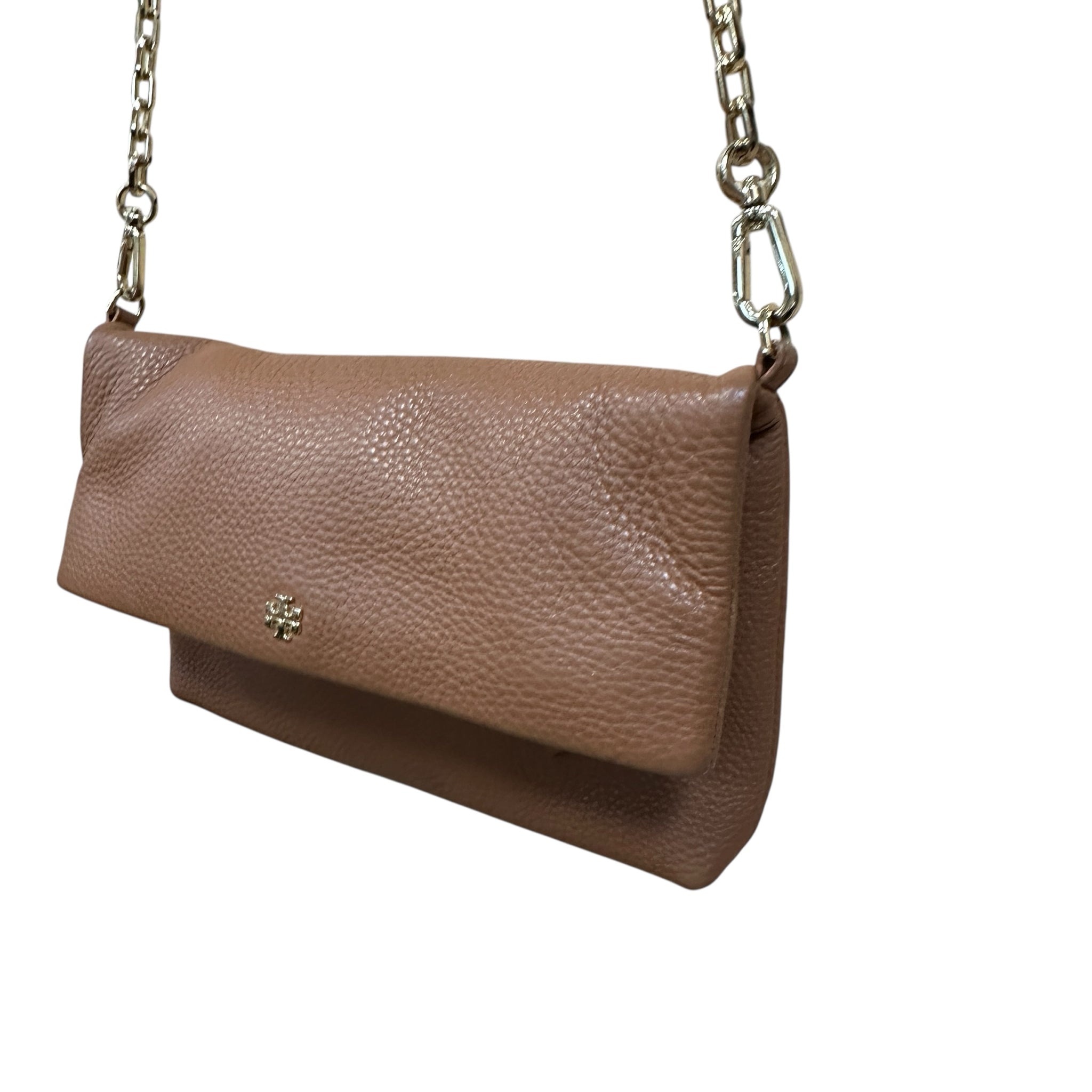 Tory Burch Brown Pebbled Leather Foldover Crossbody Bag