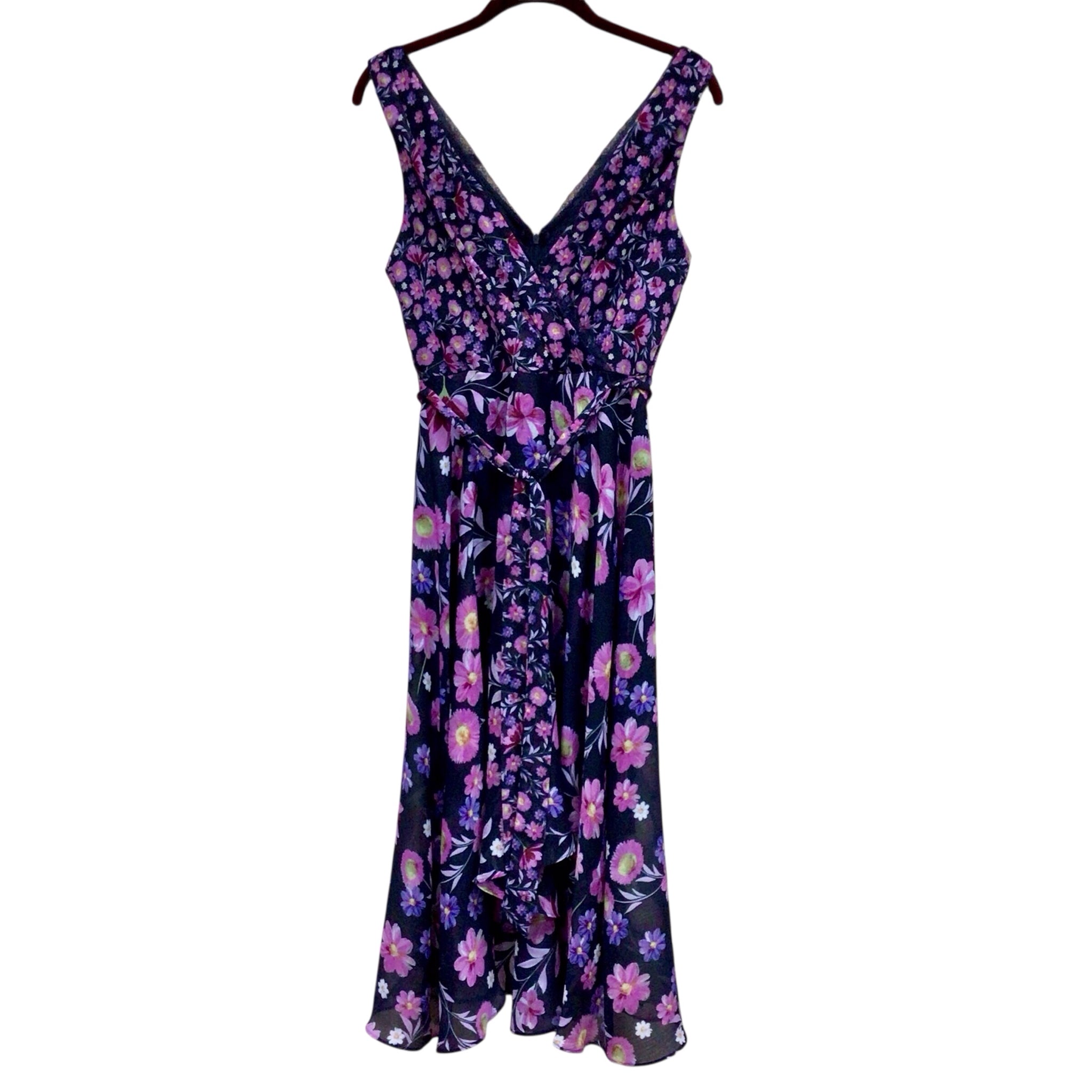DKNY Navy & Purple Floral Sleeveless Dress Size 4