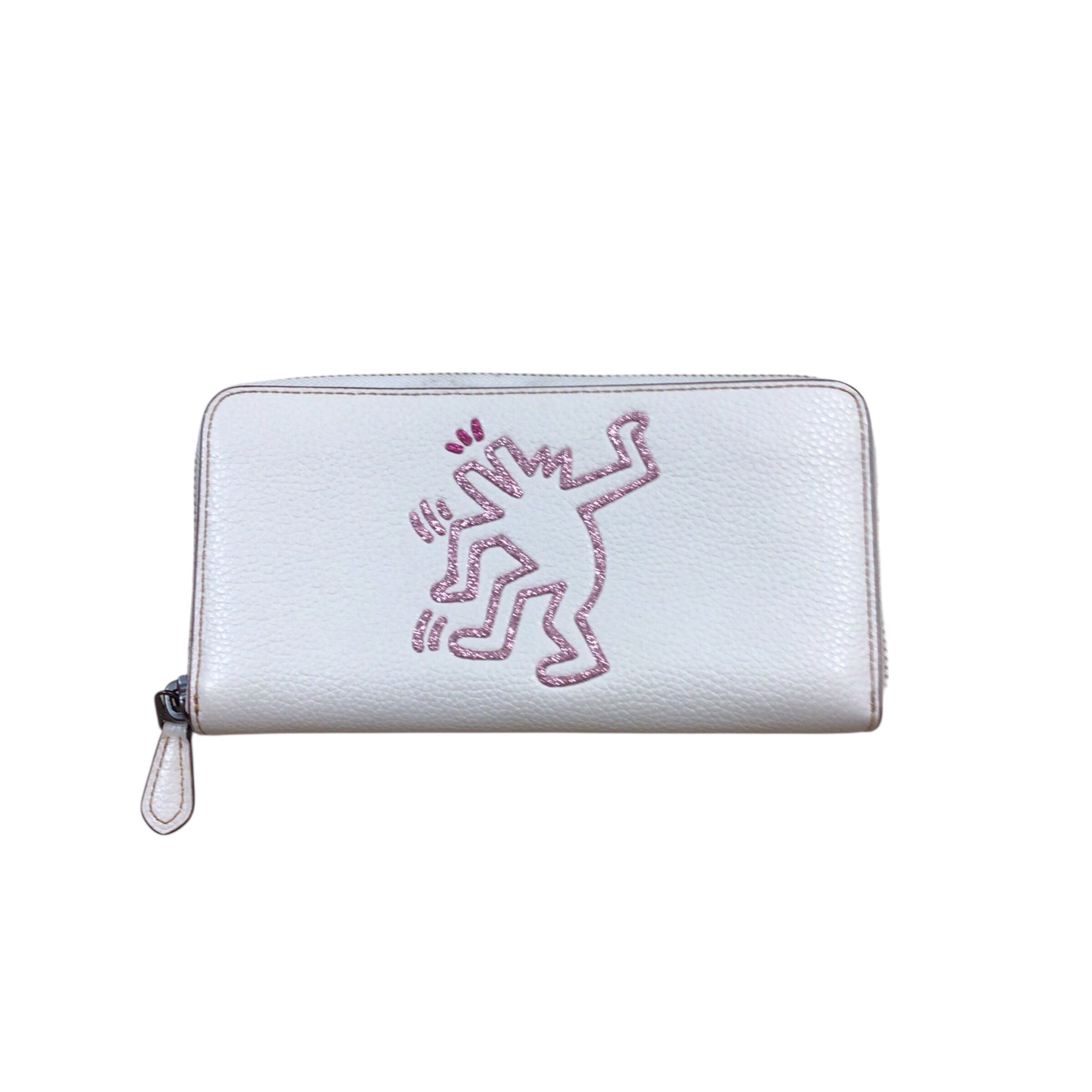 Coach x Keith Haring Chalk Accordian Zip Leather Wallet with Glitter Dancing Dog