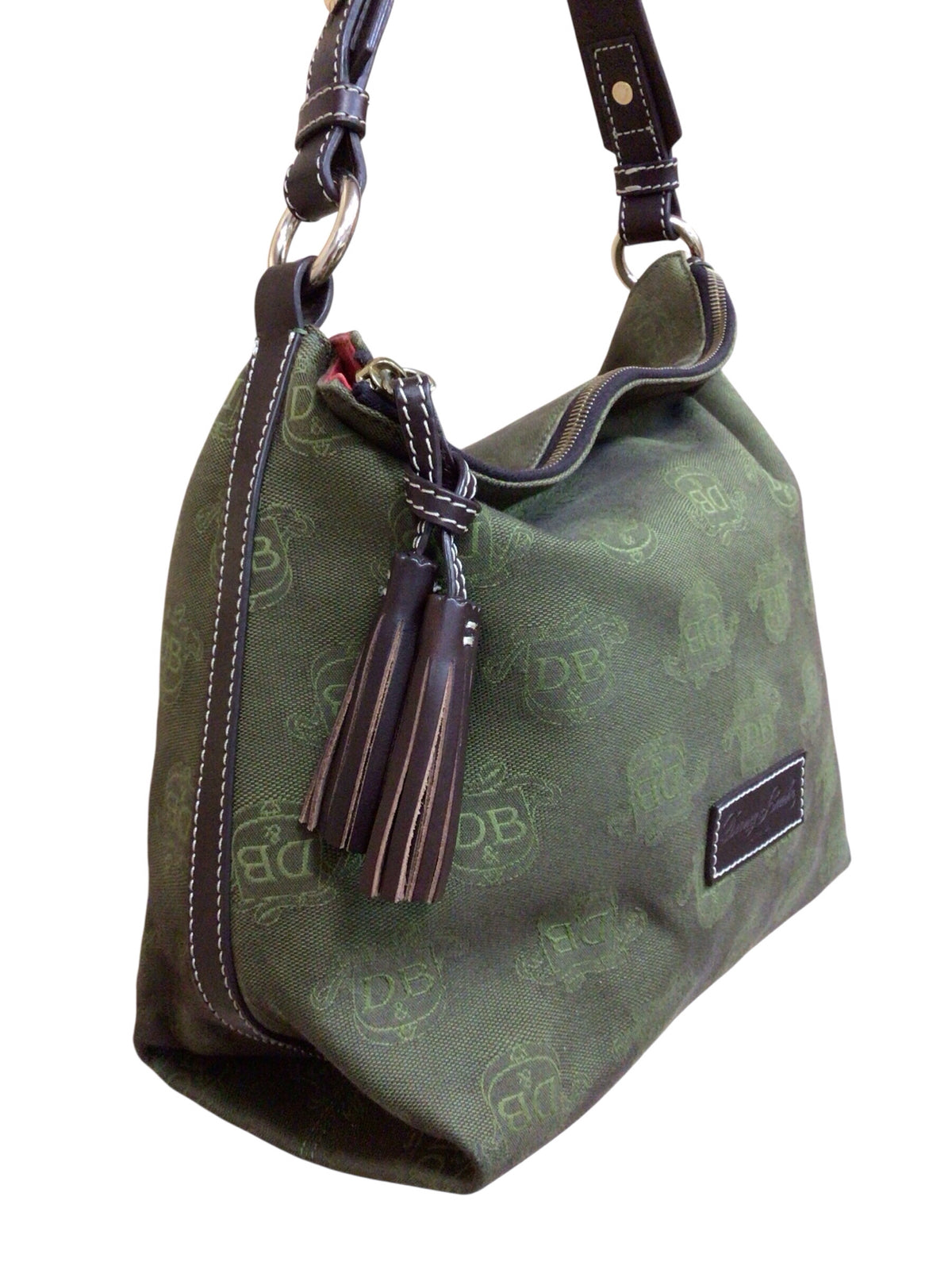 Dooney & Bourke Signature Green Canvas Hobo Satchel Bag