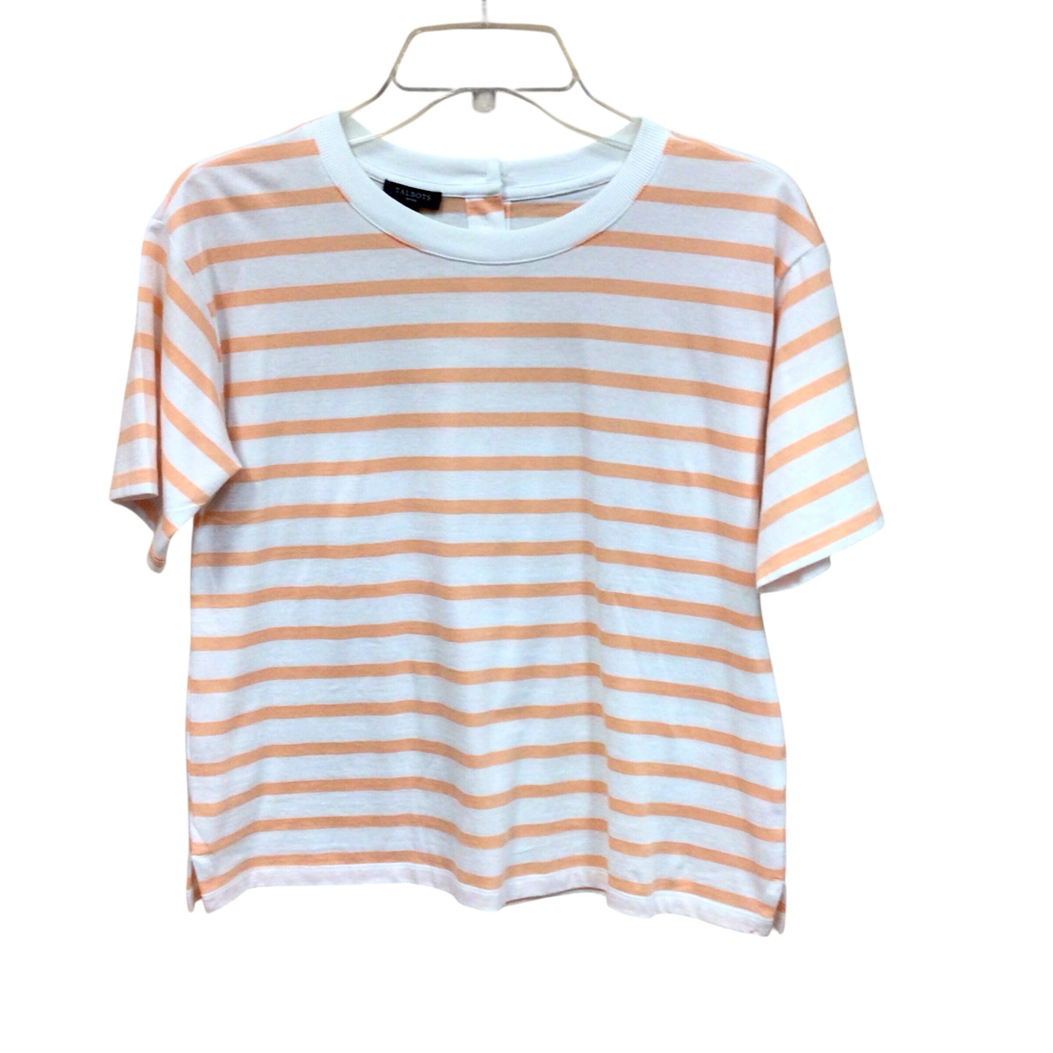 Talbots White & Peach Striped Short Sleeve Top Size Petite Small