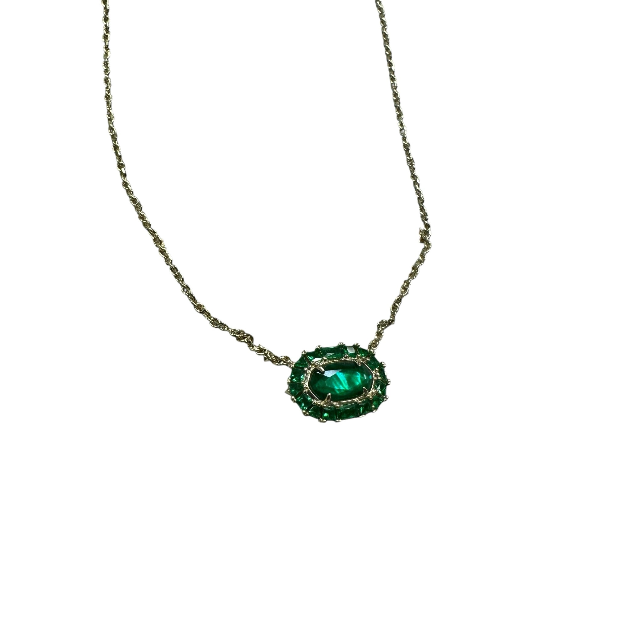 Kendra Scott "Elisa" 14K Yellow Gold Brass Emerald Cat's Eye Necklace