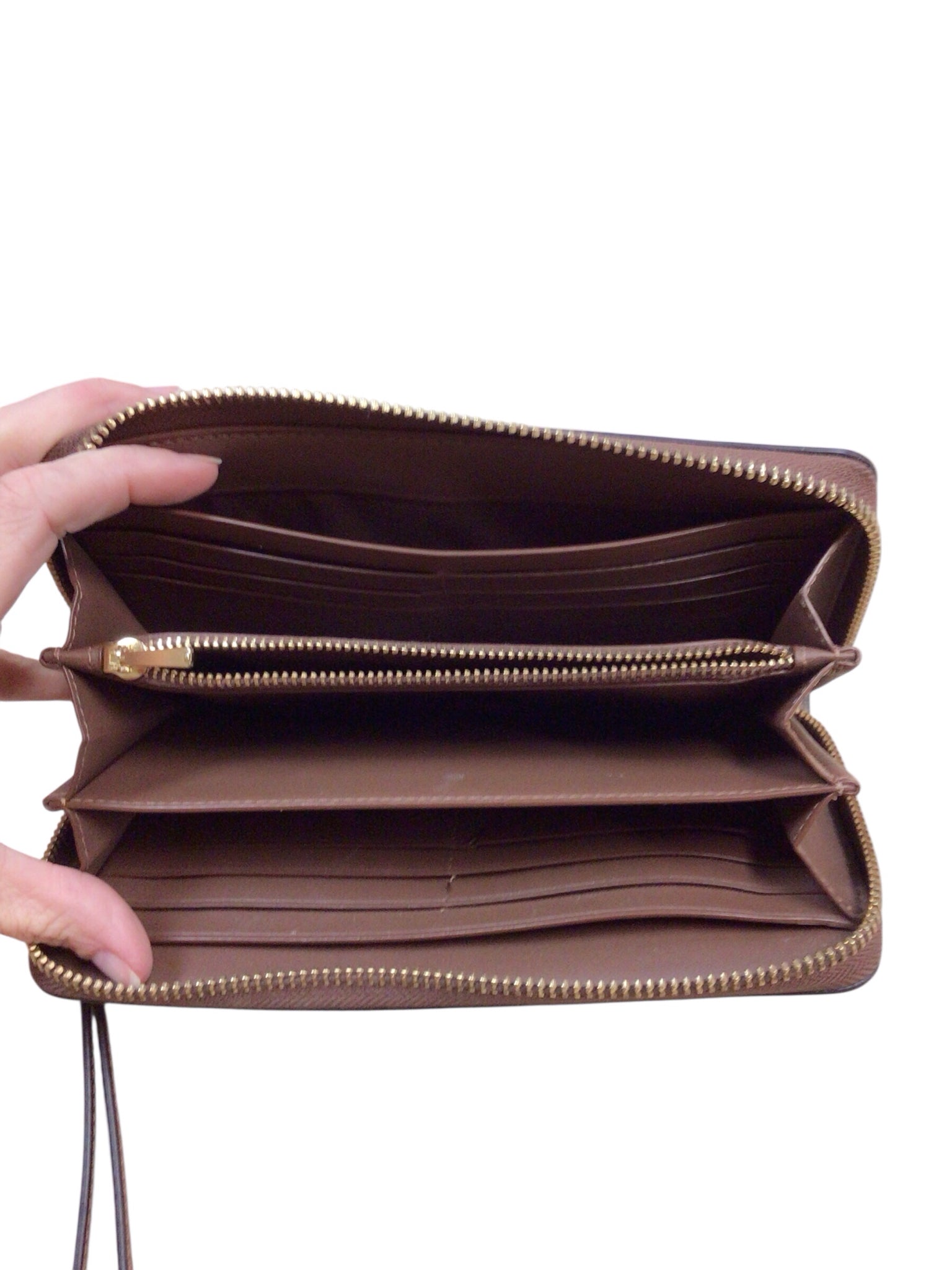 Coach Long Zip Around Brown Signature Coated Canvas Wallet