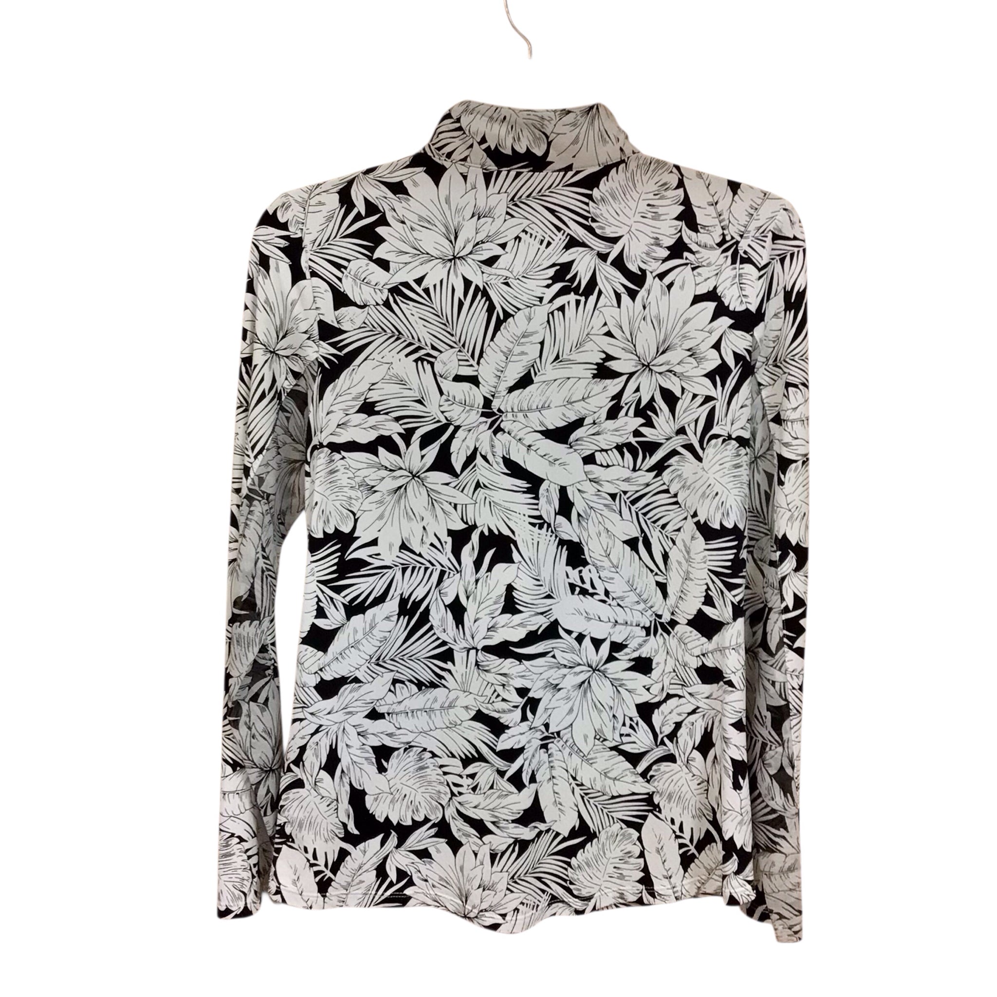 Tribal Black & White Floral Long Sleeve Zip Up Top Size Petite Small