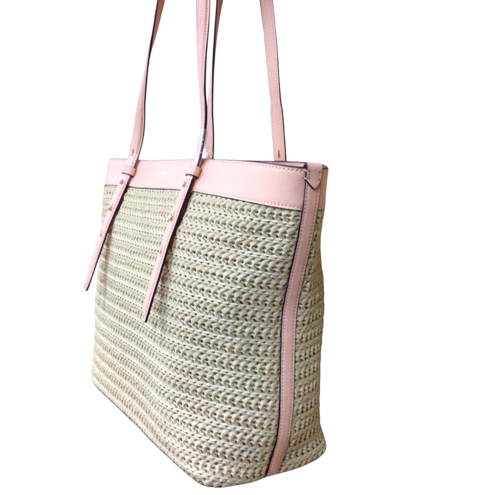 Kate Spade Straw Tote Bag w/ Pink Leather Trim