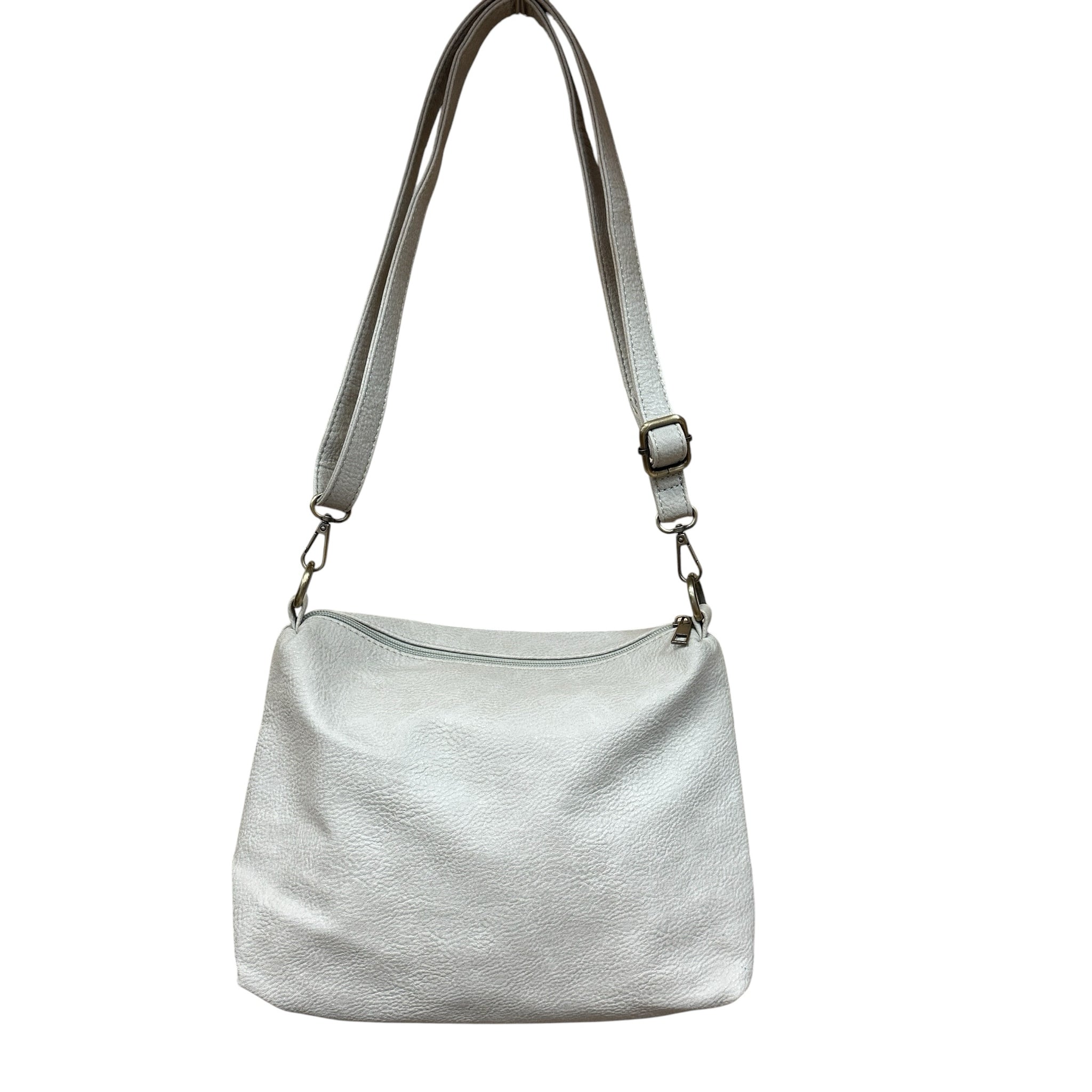 Joy Iman Gray Faux Leather Crossbody Shoulder Bag