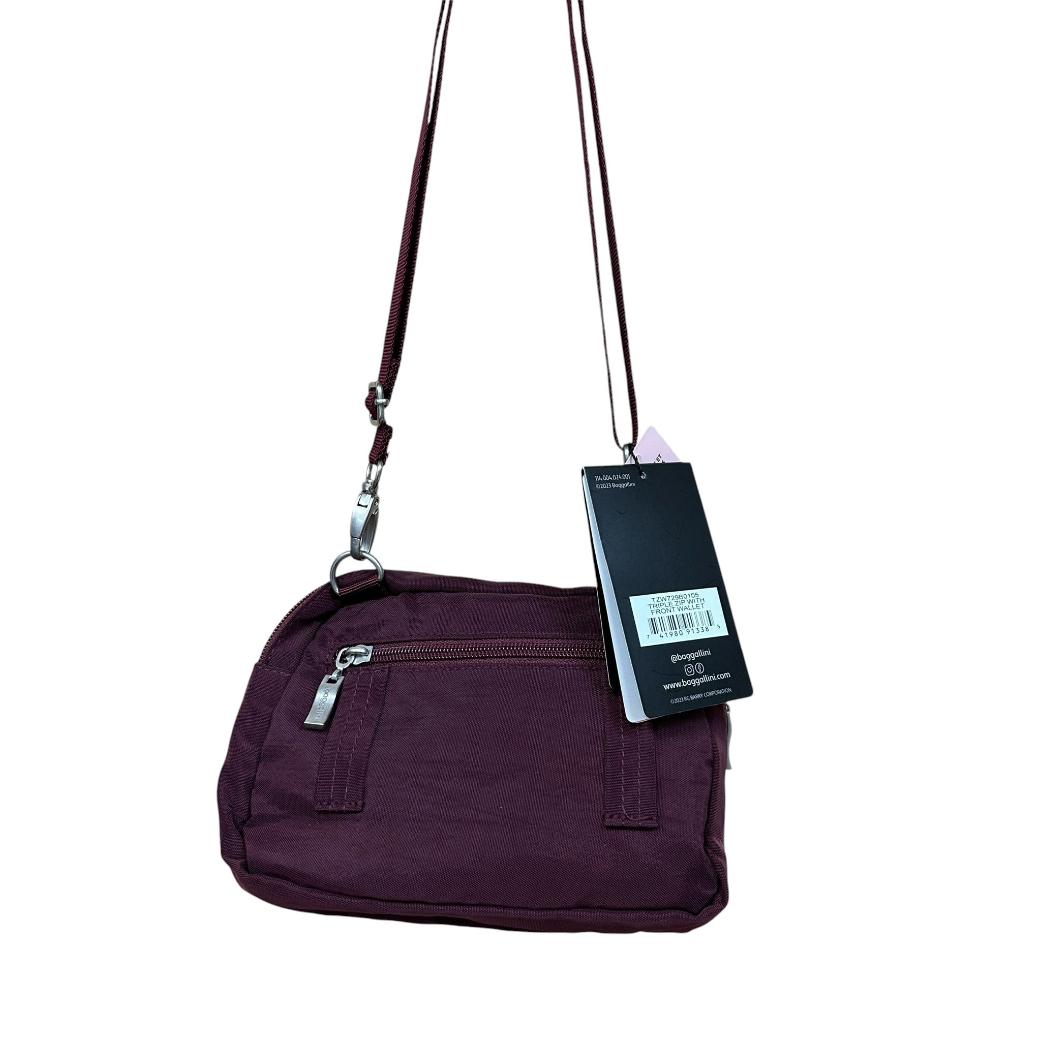Baggalini Triple Zip with Front Wallet Burgundy Crossbody Bag NWT