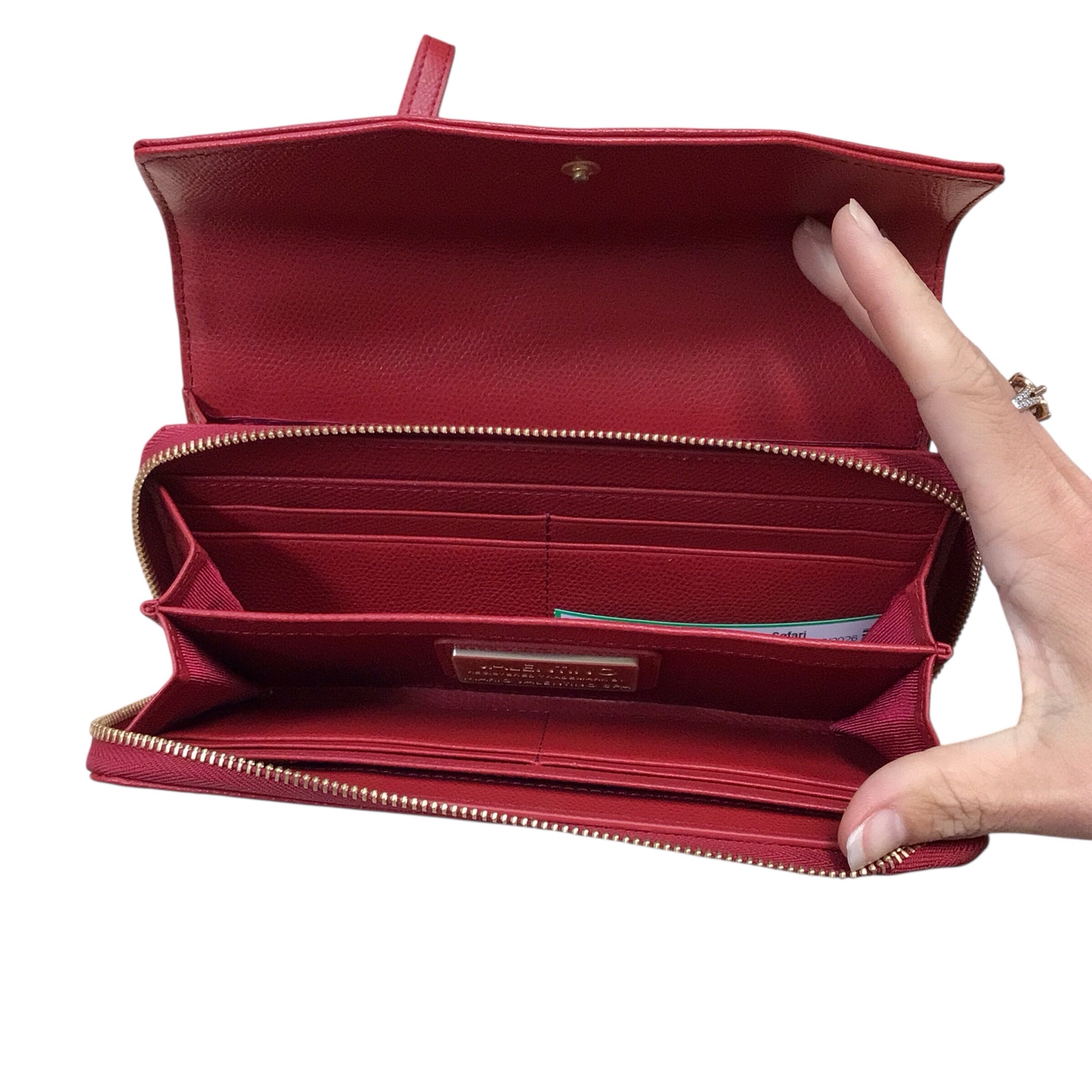 Valentino Red Pebbled Leather Wristlet Wallet