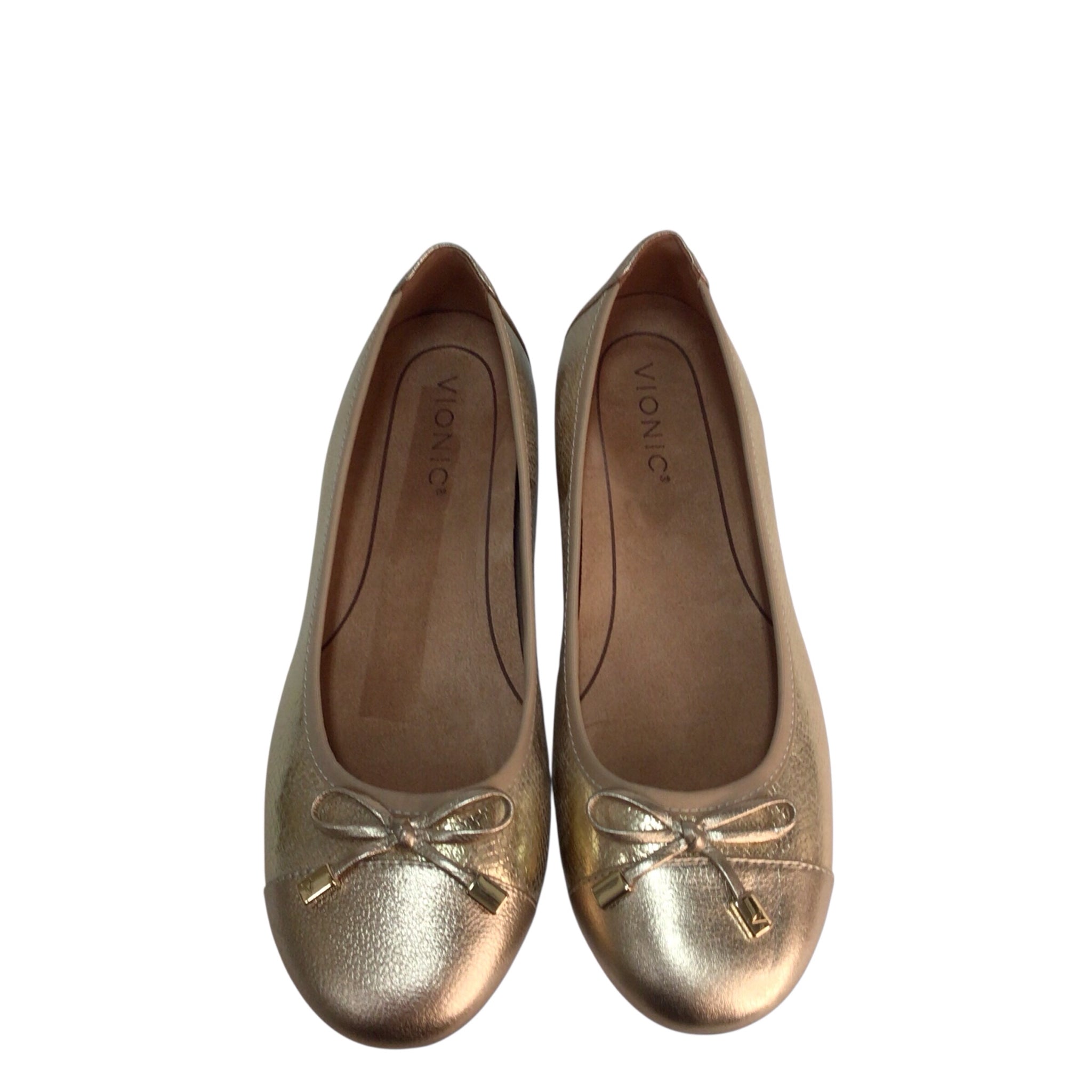 Vionic Minna Ballet Flat Gold Metallic Snake Flats Size 7.5