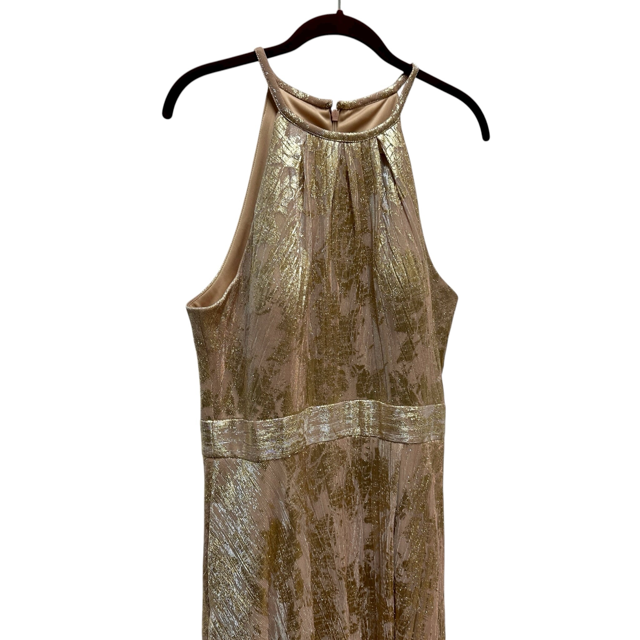 Aqua Foil Knit Metallic Halter Gown Size 14