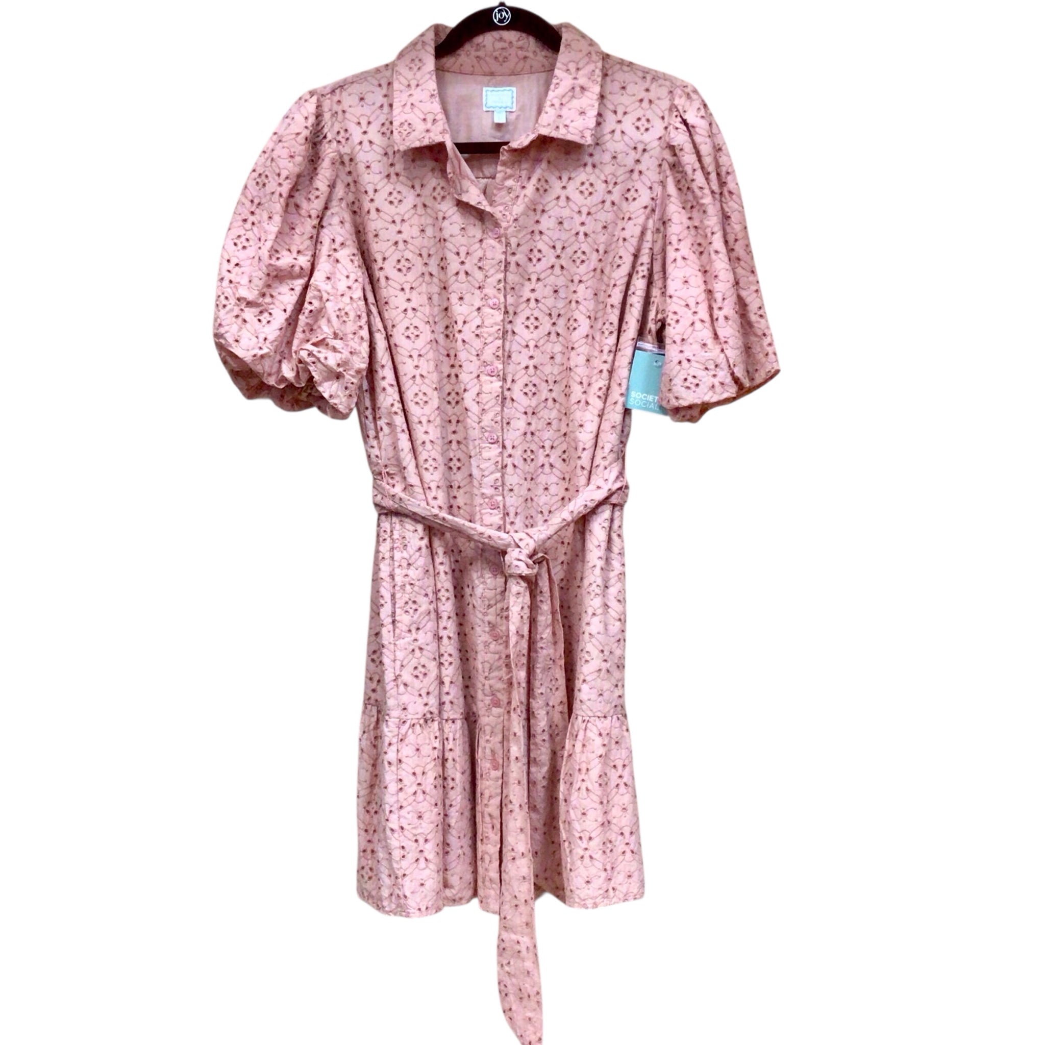 Crown & Ivy Dusty Rose Short Sleeve Eyelit Dress Size Large NWT