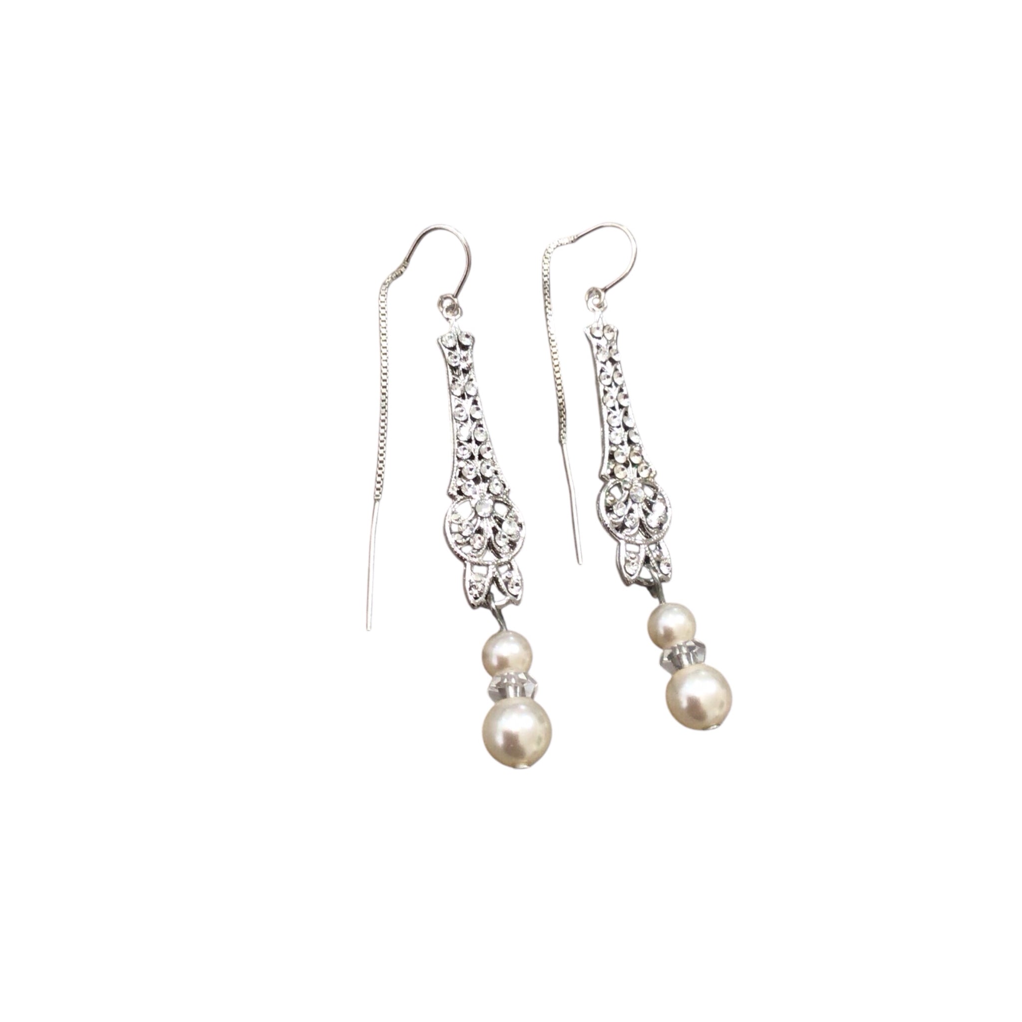 Sterling Silver Elegant Pearl Earrings 2.5" Long