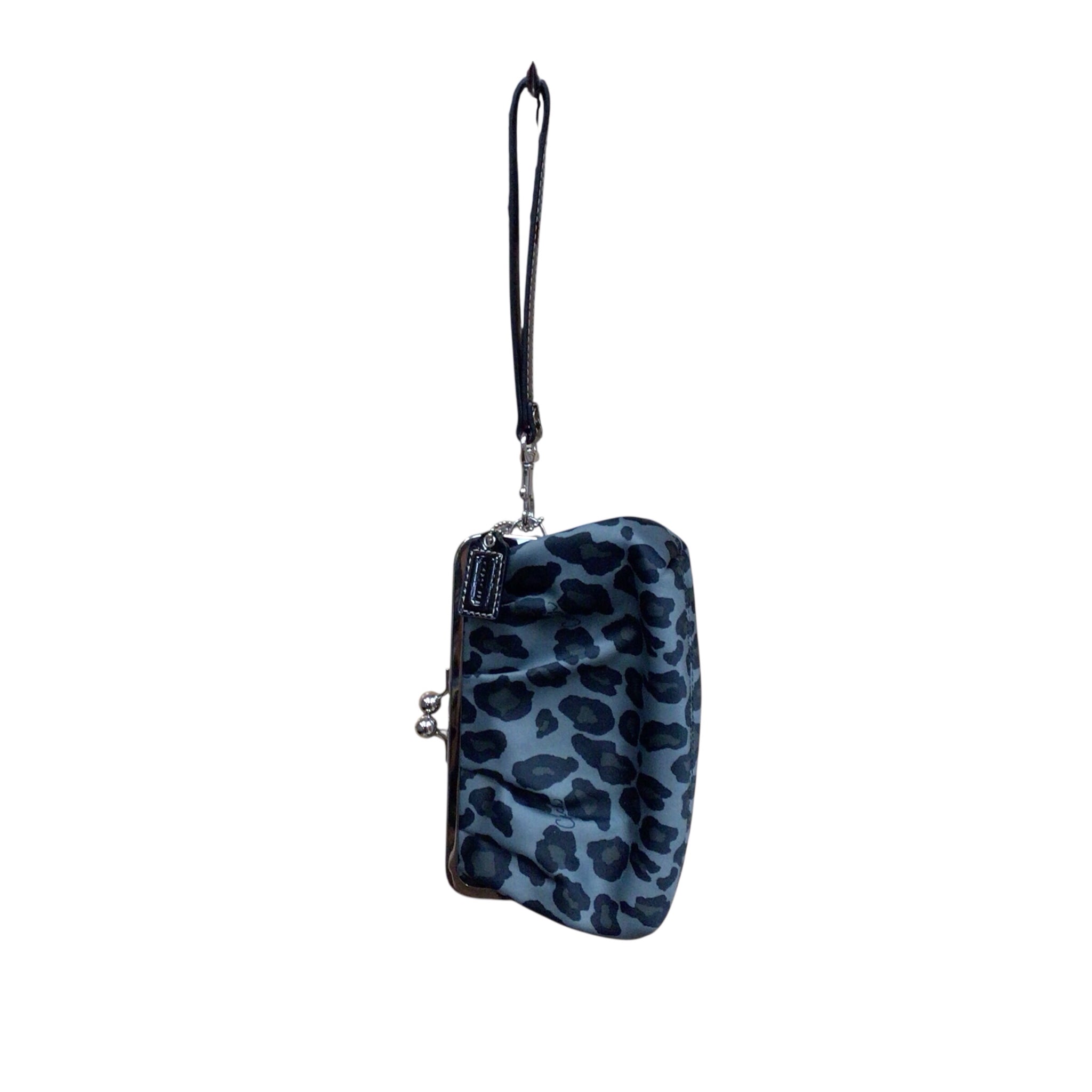 Coach Gray Ocelot Gray Satin Kisslock Wristlet