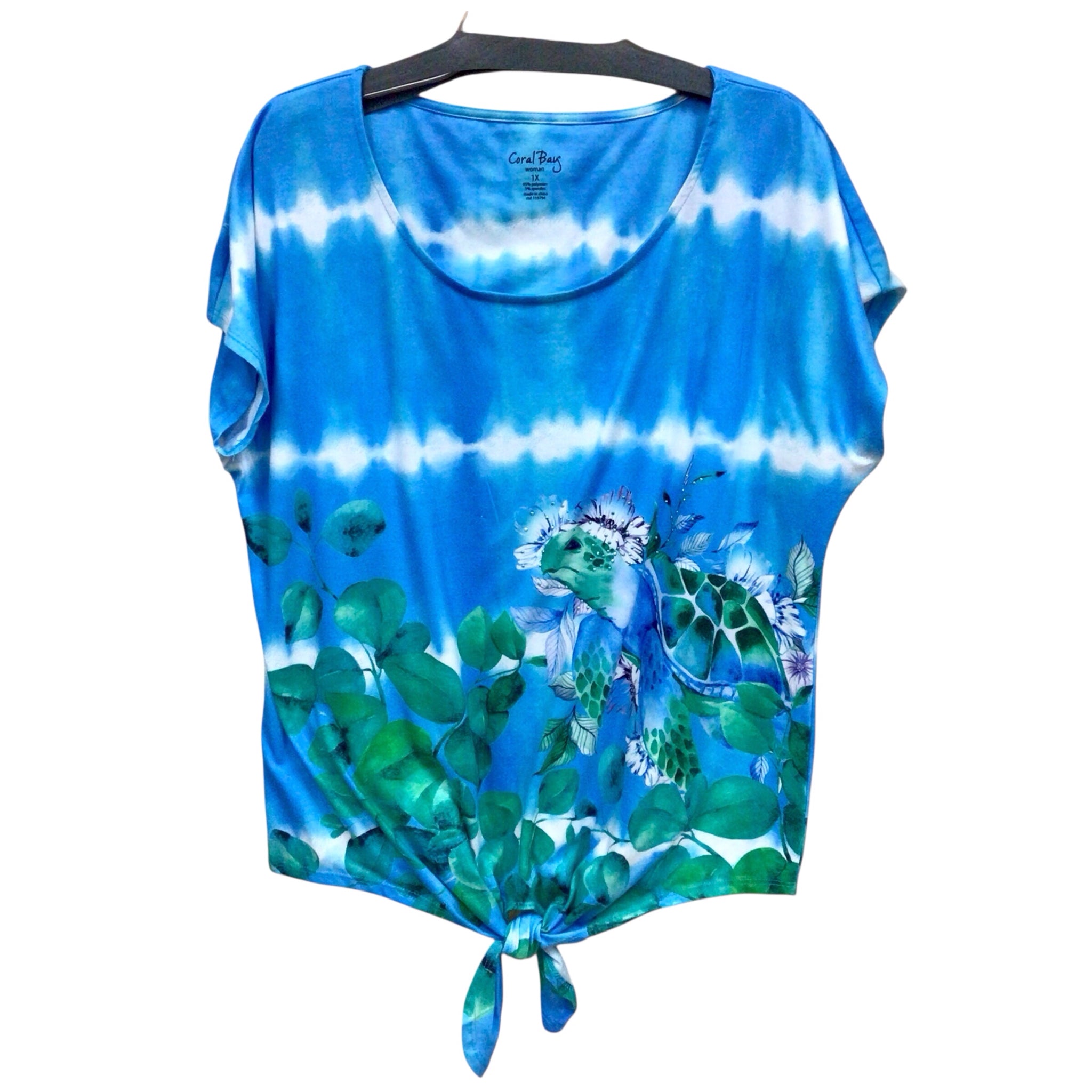 Coral Bay Turtle Embellished Short Sleeve Top Size 1X