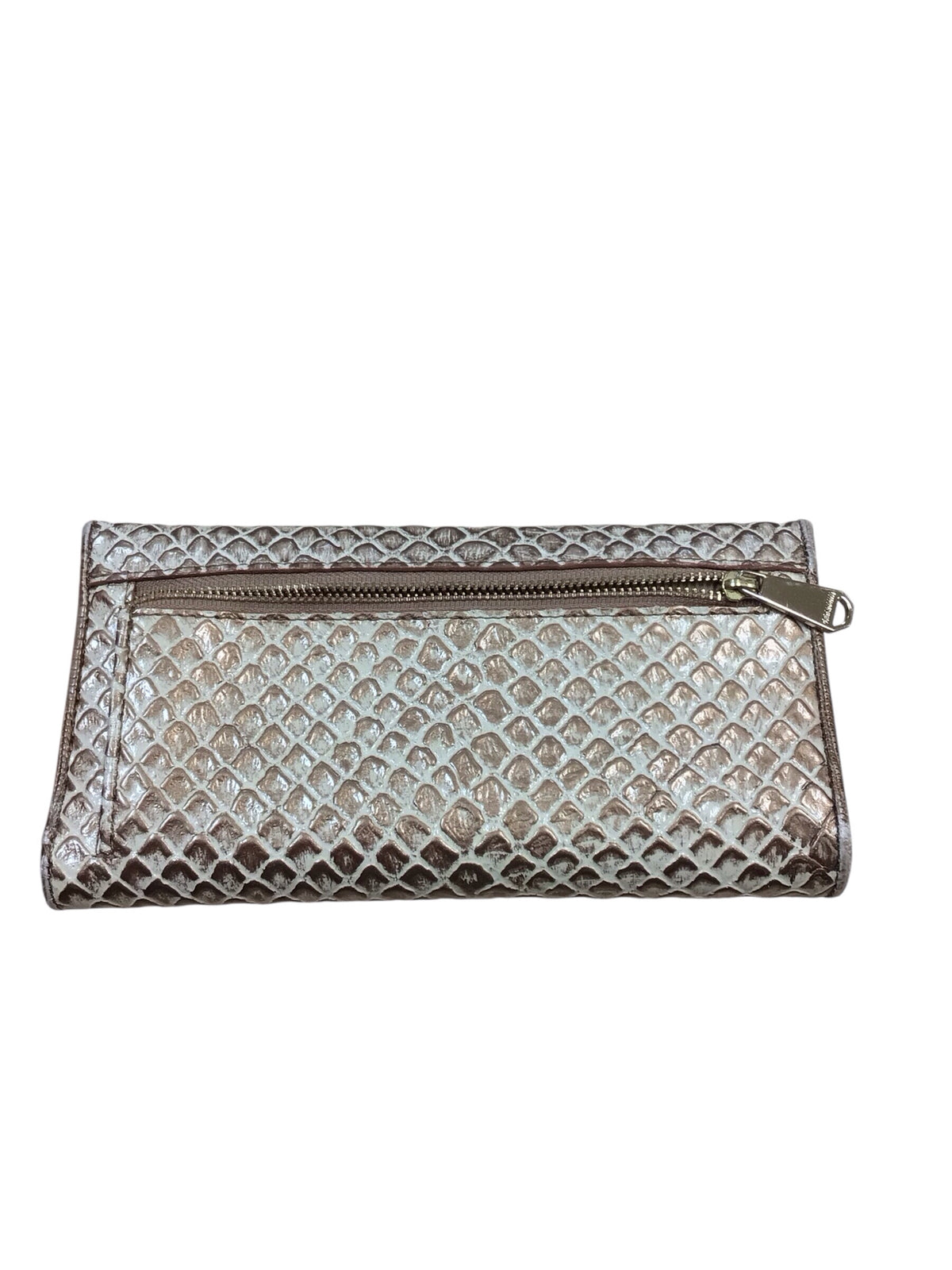 Brahmin Fold Over Champagne Colored Tri-Fold Leather Wallet