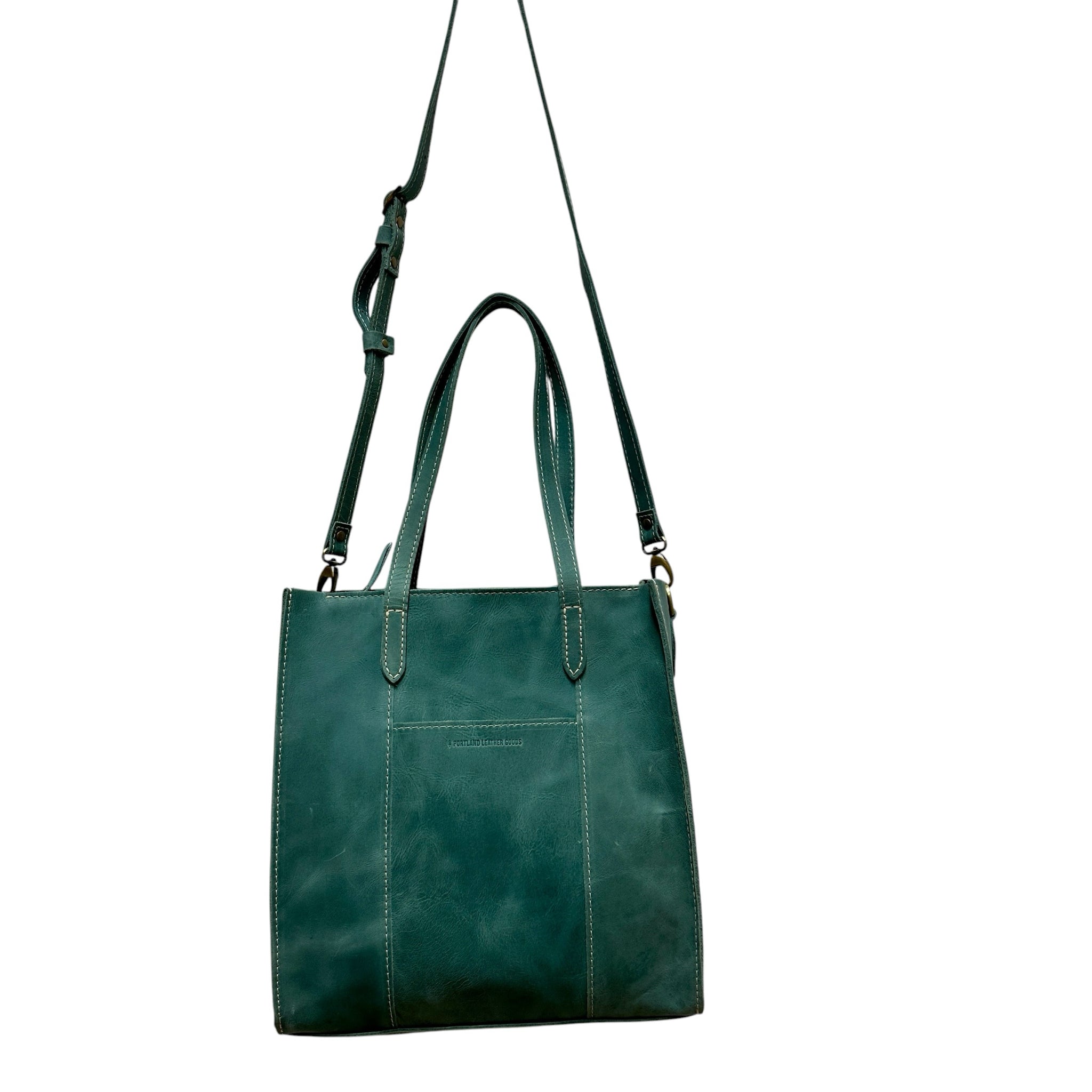 Portland Leather Distressed Aqua Large Lola Zipper Crossbody Tote Bag