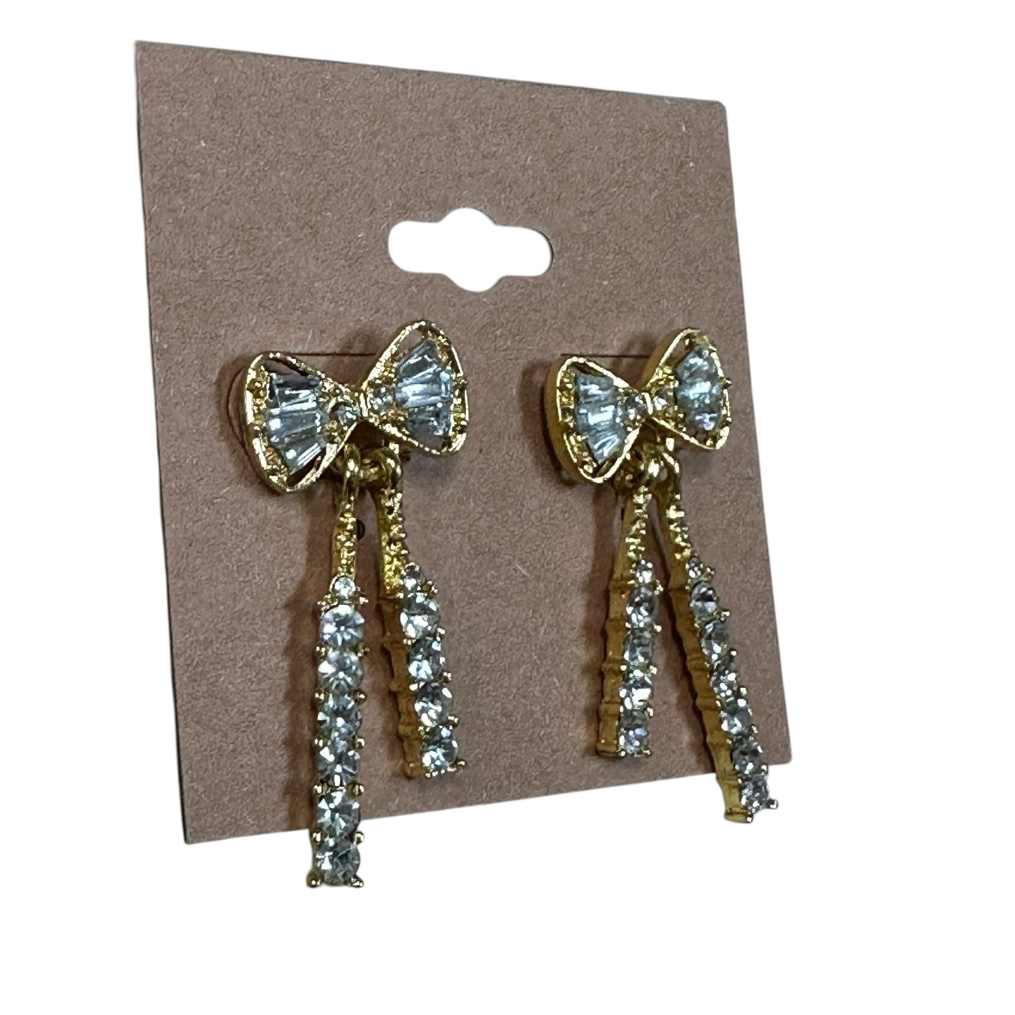 Rhinestone Embellished Gold Tone Bow Post Earrings