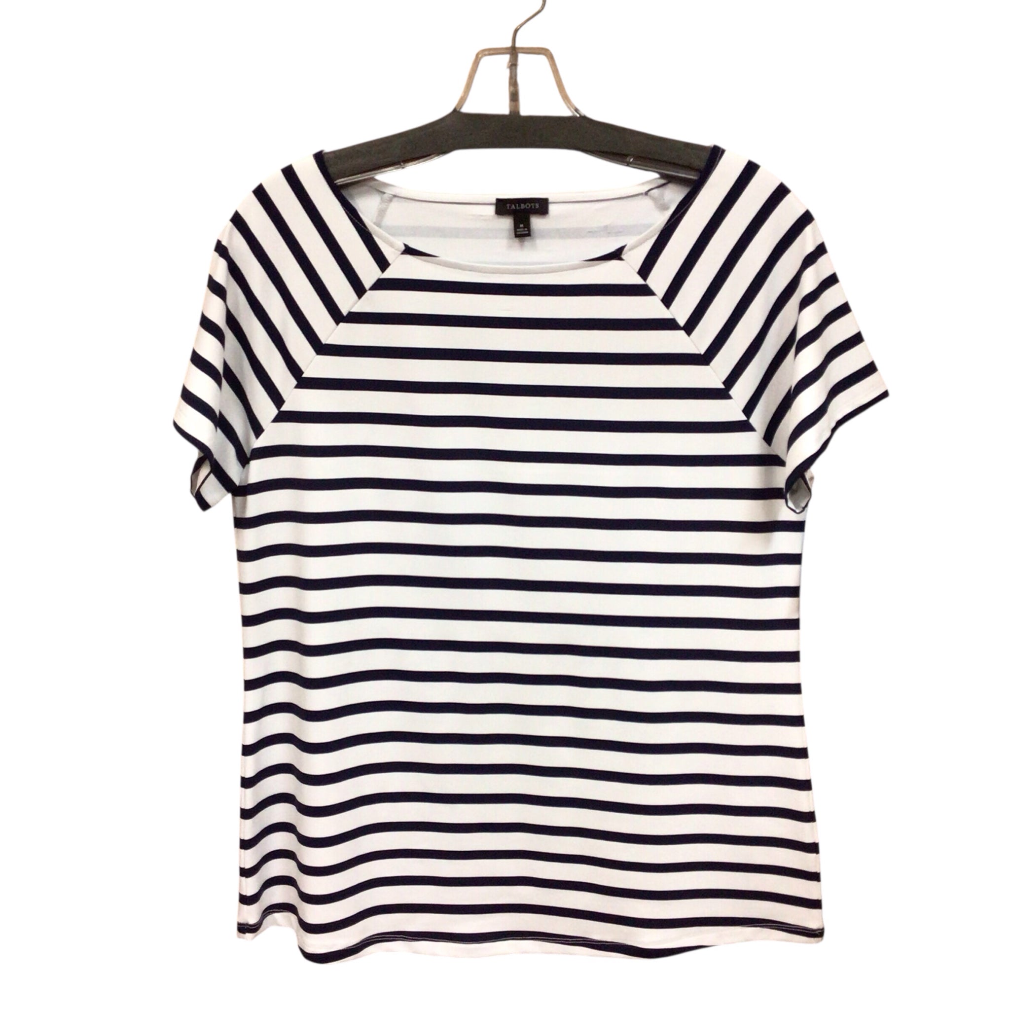 Talbots Navy & White Striped Short Sleeve Top Size Medium NWT